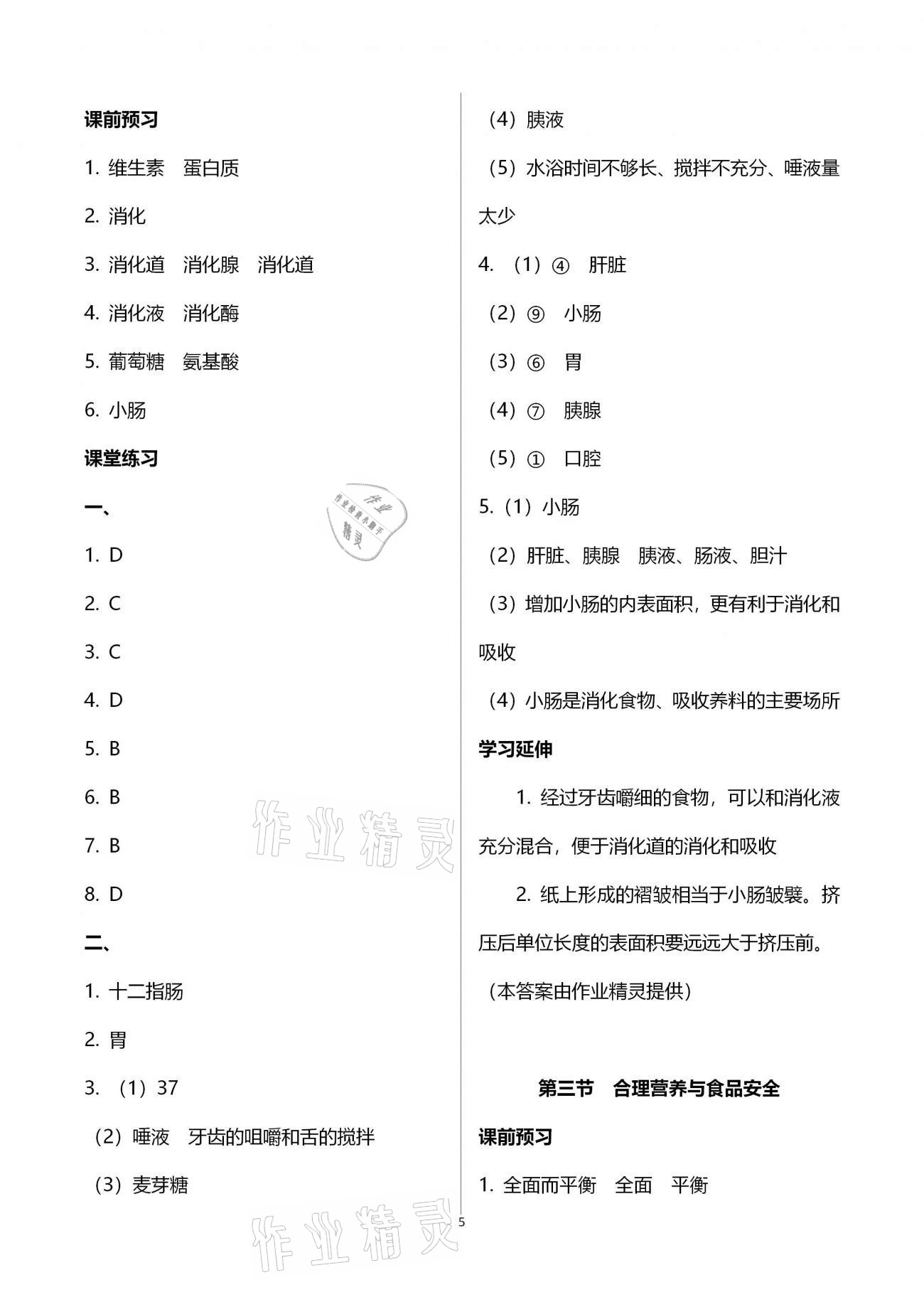 2021年基礎(chǔ)訓(xùn)練七年級生物學(xué)下冊人教版大象出版社 參考答案第5頁