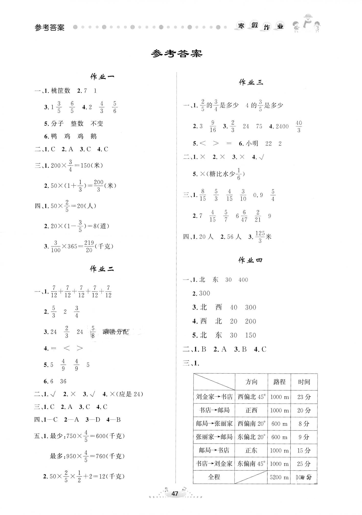 2021年寒假作業(yè)內(nèi)蒙古人民出版社六年級數(shù)學(xué) 第1頁