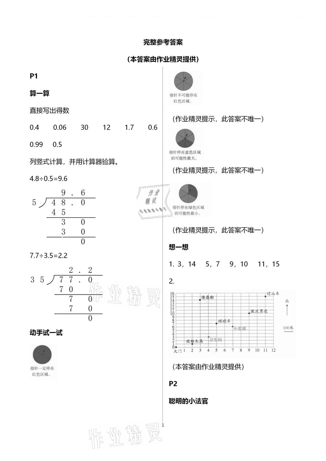 2021年云南省标准教辅小学生寒假活动五年级数学人教版 第1页