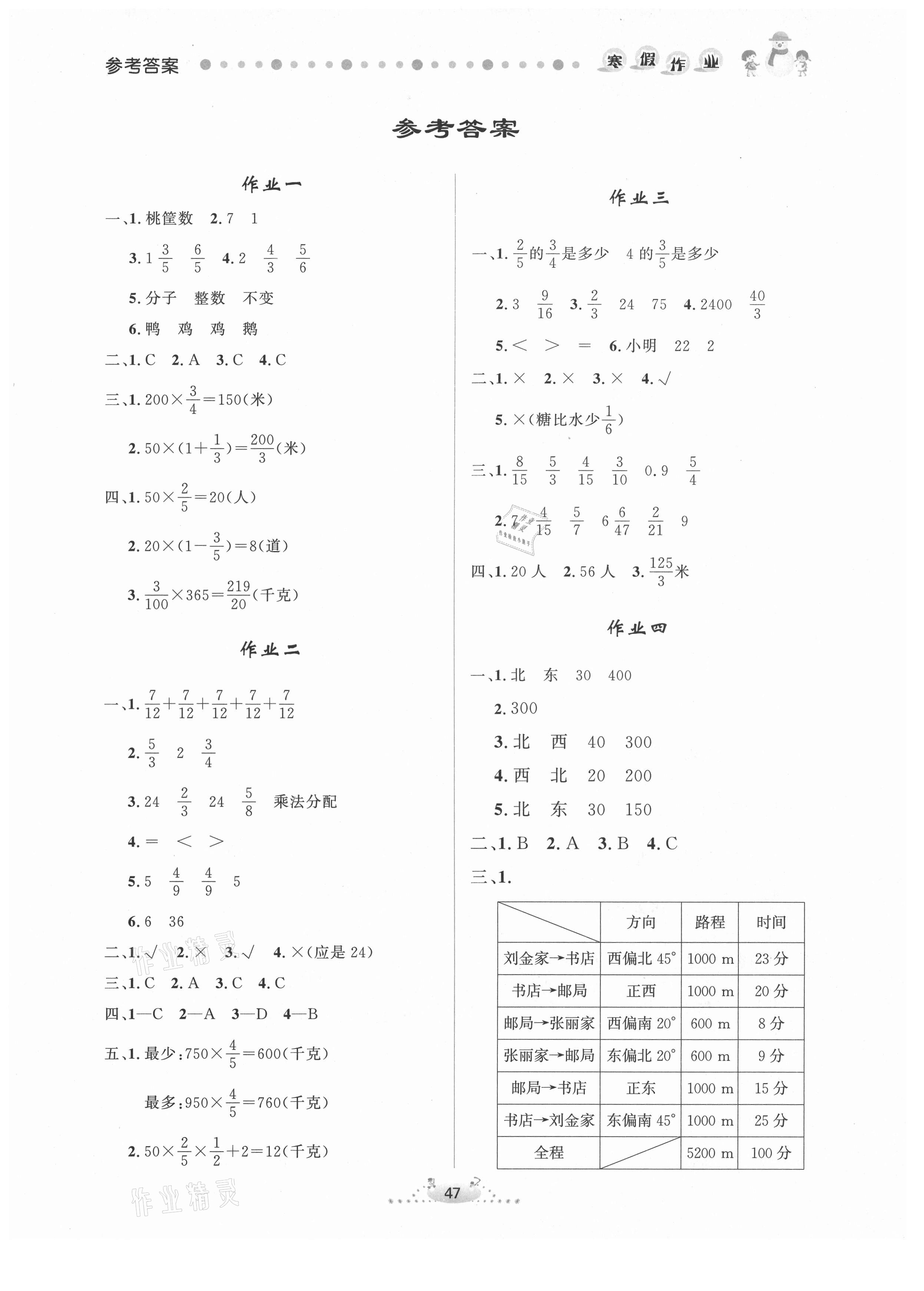 2021年寒假作业六年级数学内蒙古人民出版社 第1页