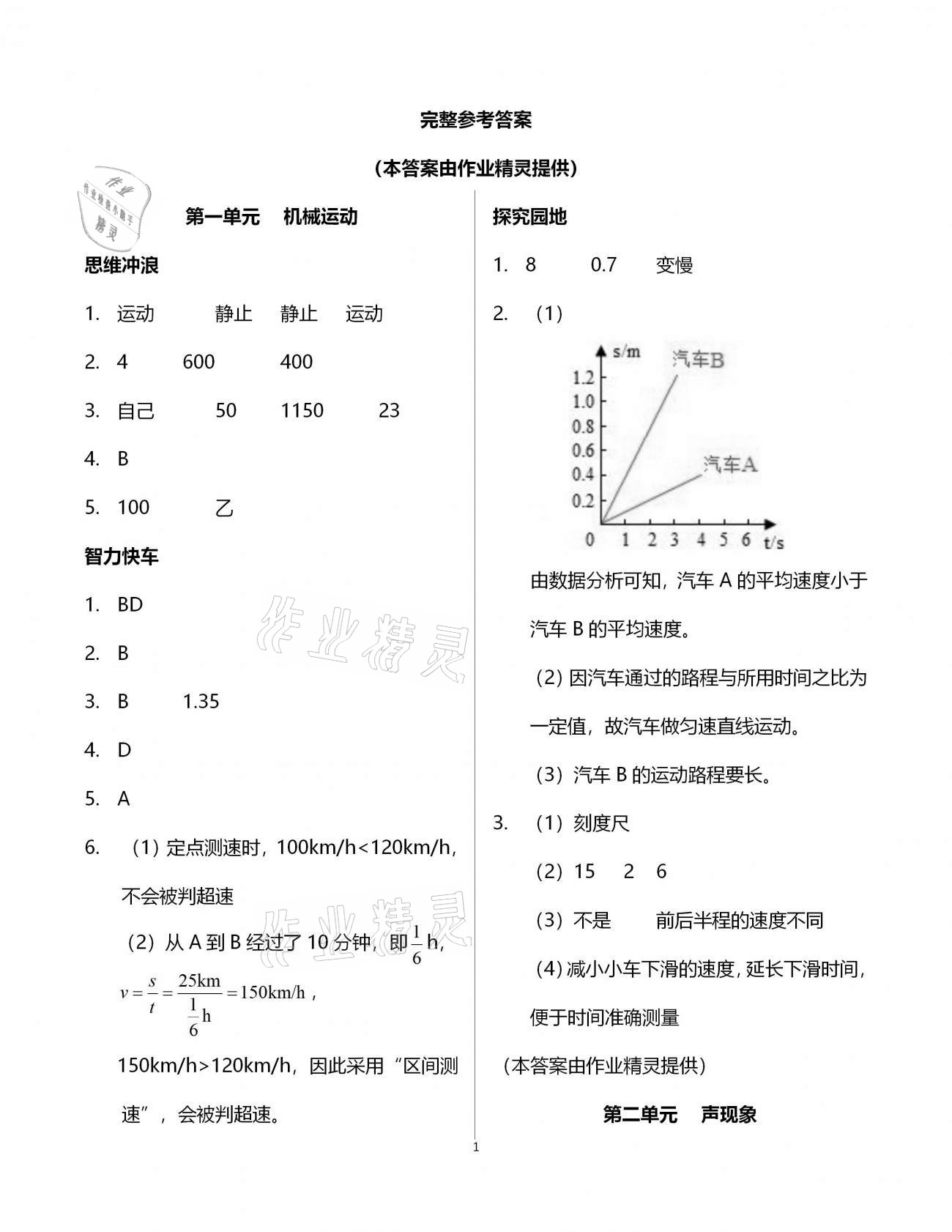 2021年行知天下九年級物理下冊人教版 參考答案第1頁