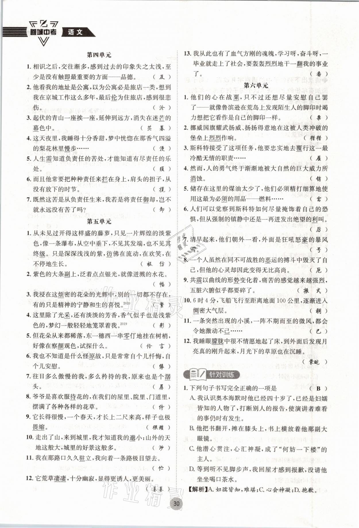 2021年蓉城中考语文 参考答案第30页