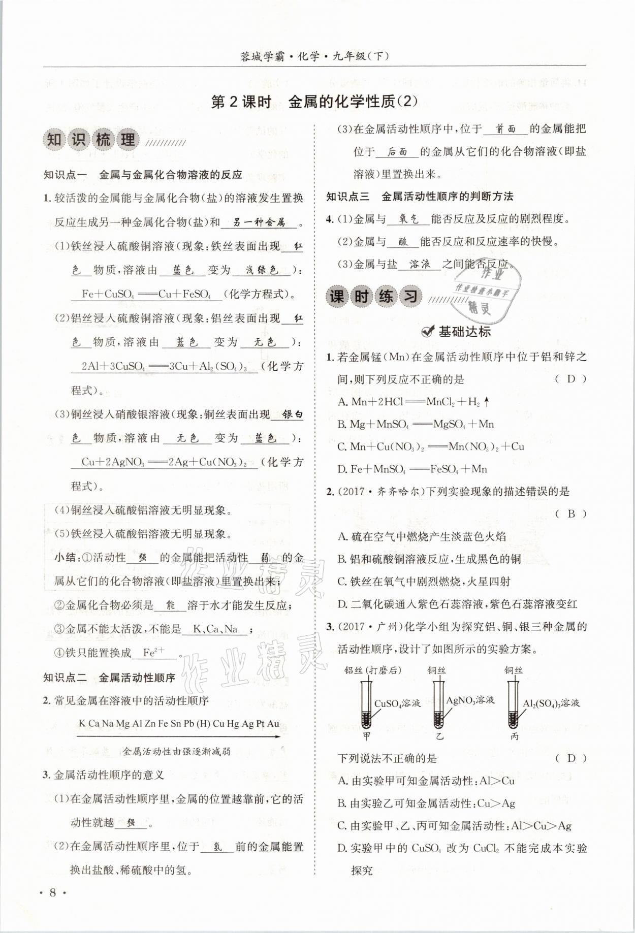 2021年蓉城学霸九年级化学下册人教版 第8页