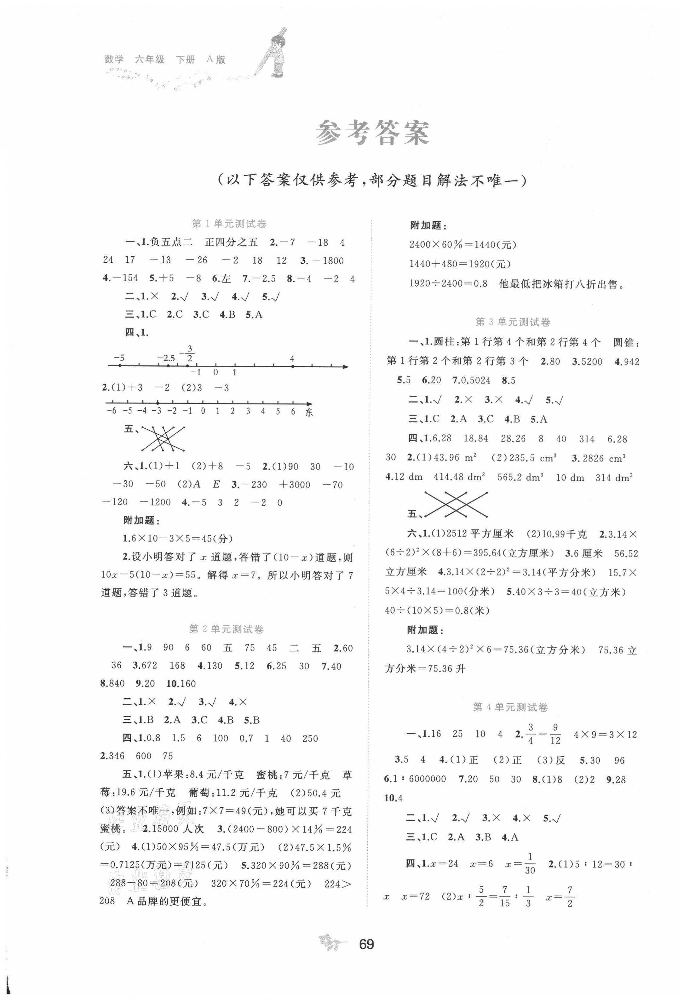 2021年新课程学习与测评单元双测六年级数学下册人教版A版 第1页