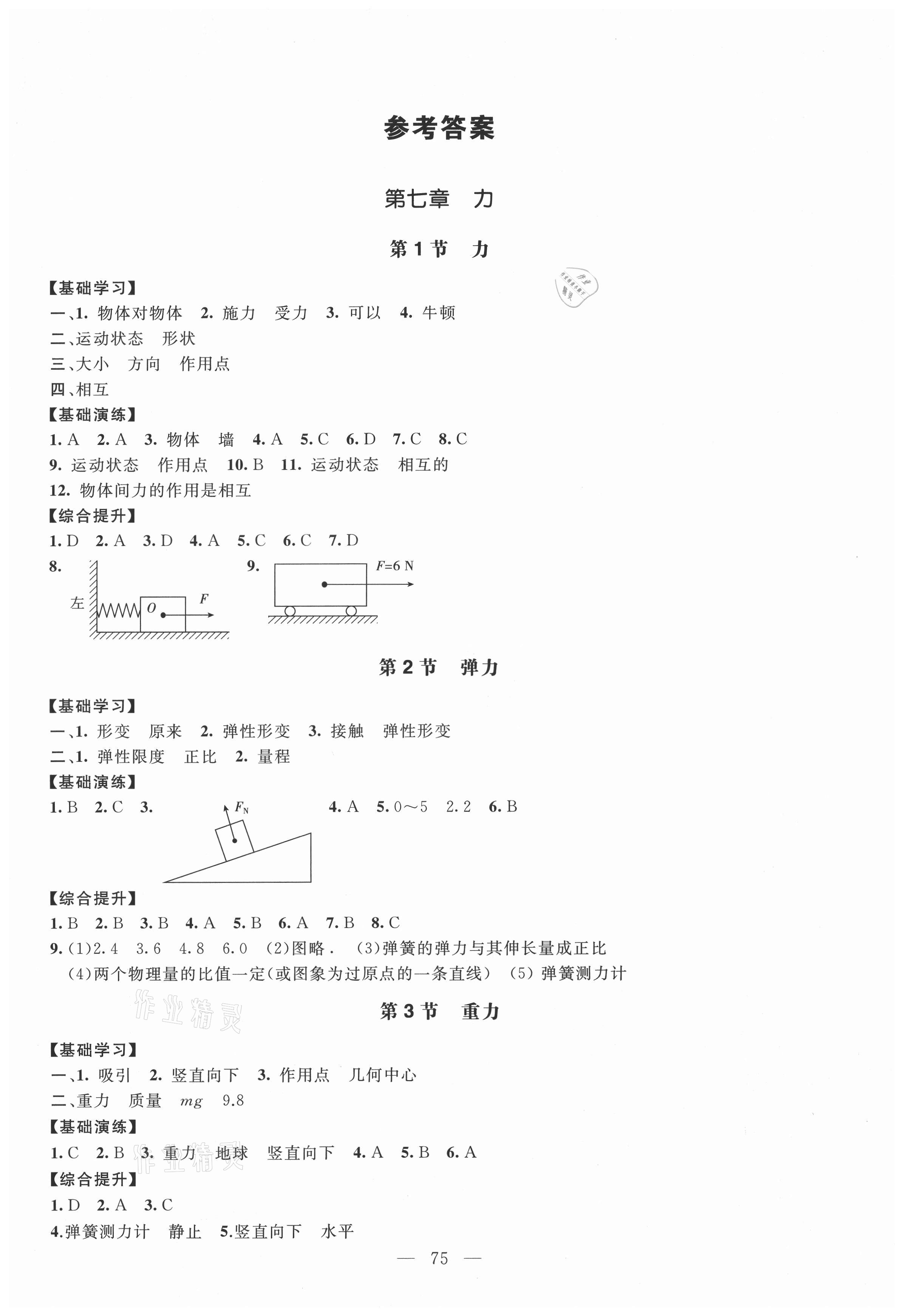 2021年新课堂学习与探究八年级物理下册 参考答案第1页