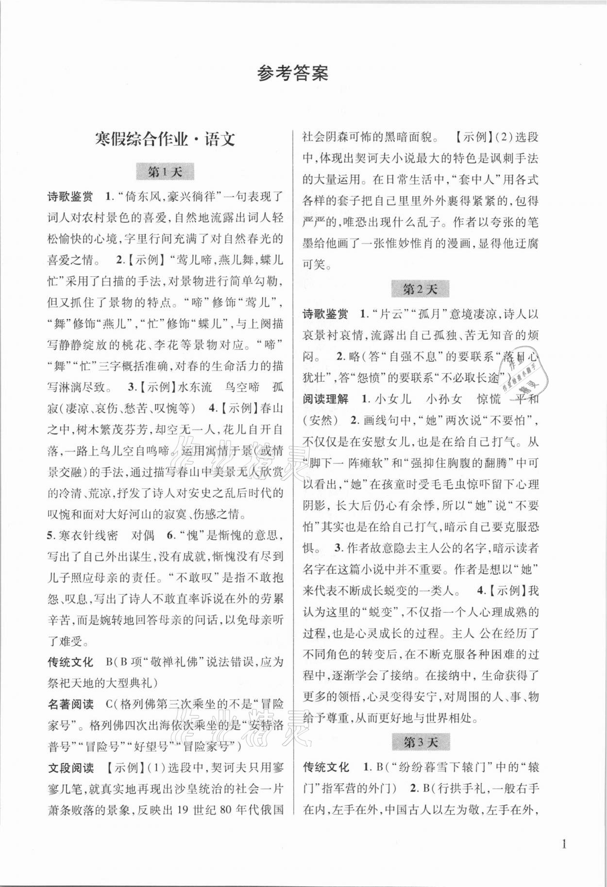 2021年寒假综合作业九年级浙江科学技术出版社 第1页