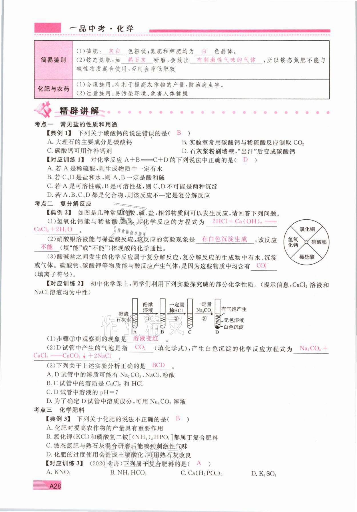 2021年新動力一品中考化學(xué)螺旋復(fù)習(xí)法 參考答案第28頁