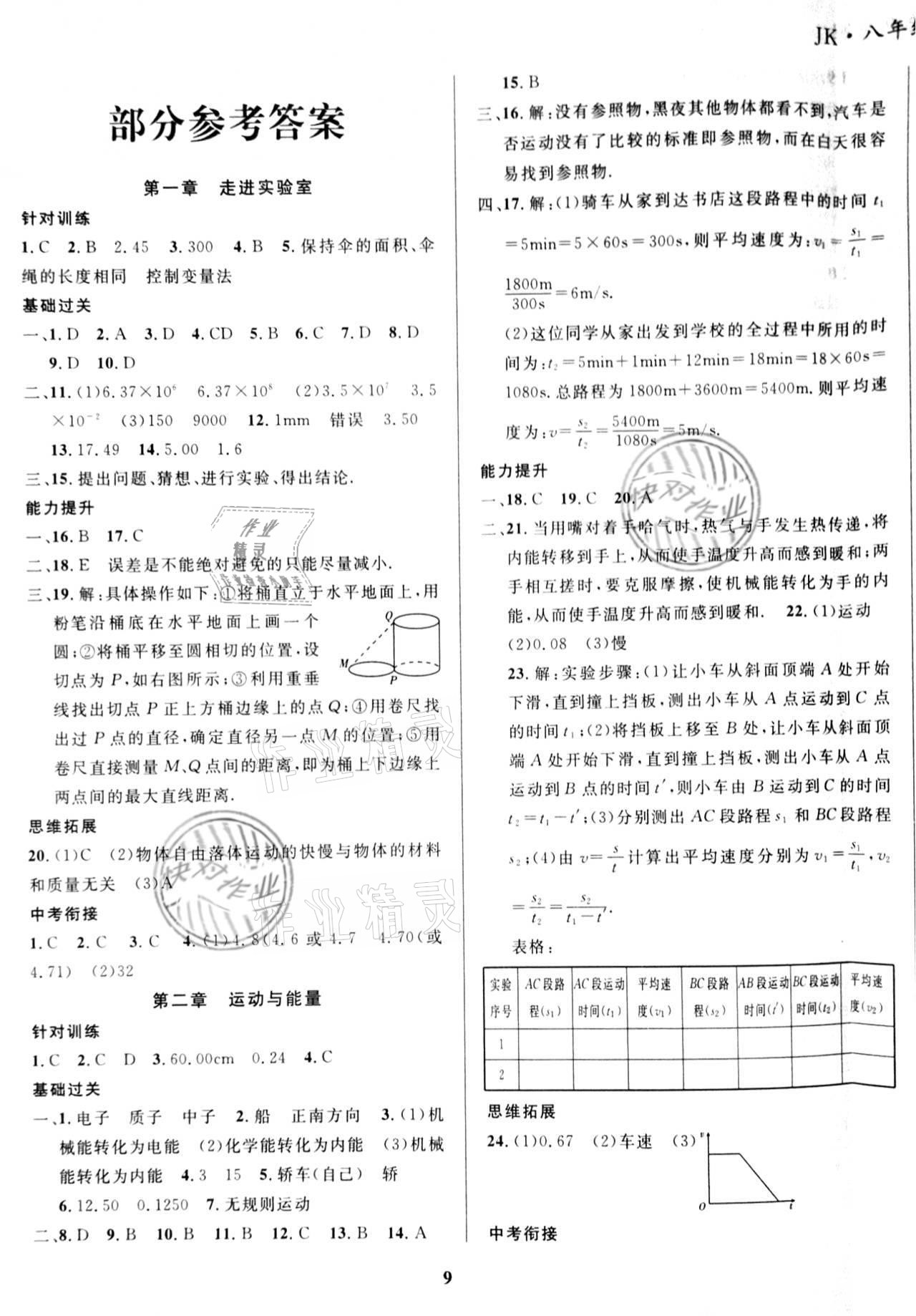 2021年復習大本營期末假期復習一本通寒假八年級物理教科版 參考答案第1頁