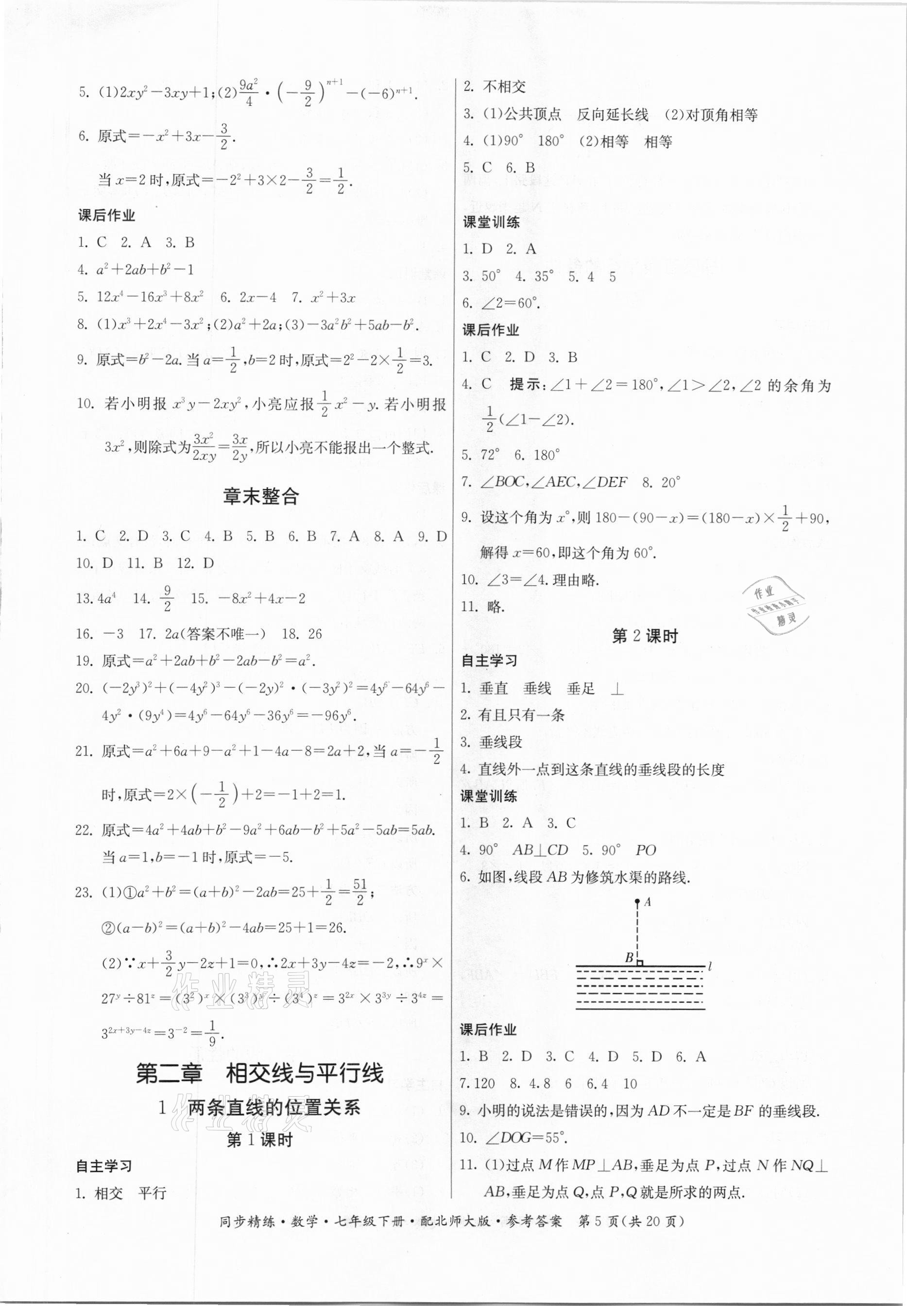 2021年同步精练七年级数学下册北师大版广东人民出版社 第5页