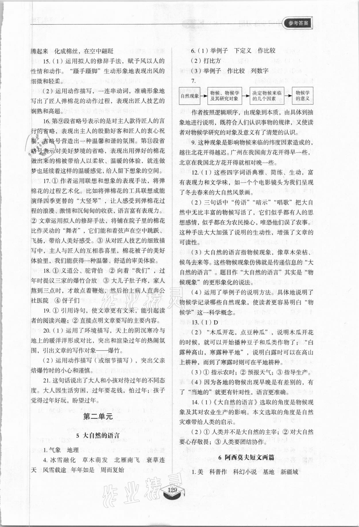 2021年同步练习册八年级语文下册人教版山东专版54制山东教育出版社 参考答案第4页