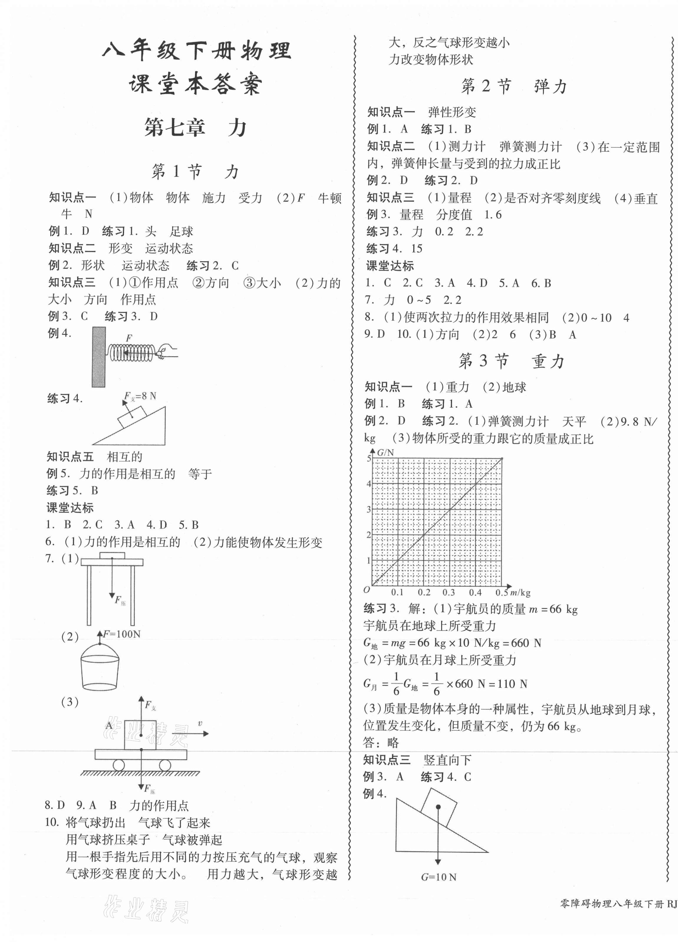 2021年零障碍导教导学案八年级物理下册人教版 参考答案第1页