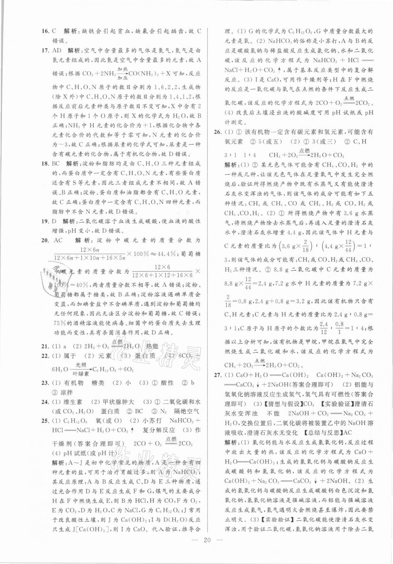 2021年亮點給力大試卷九年級化學(xué)下冊滬教版 參考答案第20頁