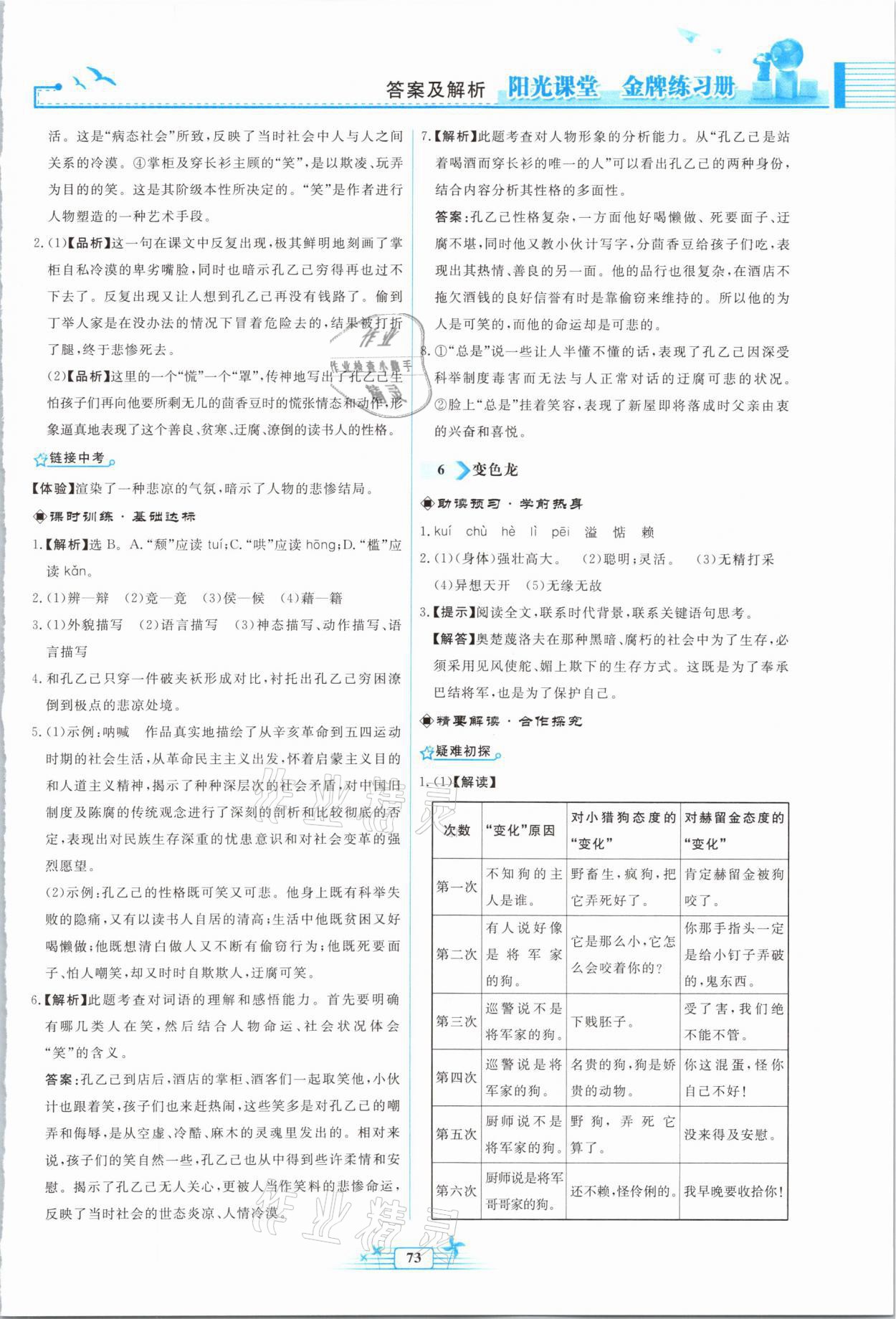 2021年陽(yáng)光課堂金牌練習(xí)冊(cè)九年級(jí)語(yǔ)文下冊(cè)人教版福建專(zhuān)版 參考答案第5頁(yè)