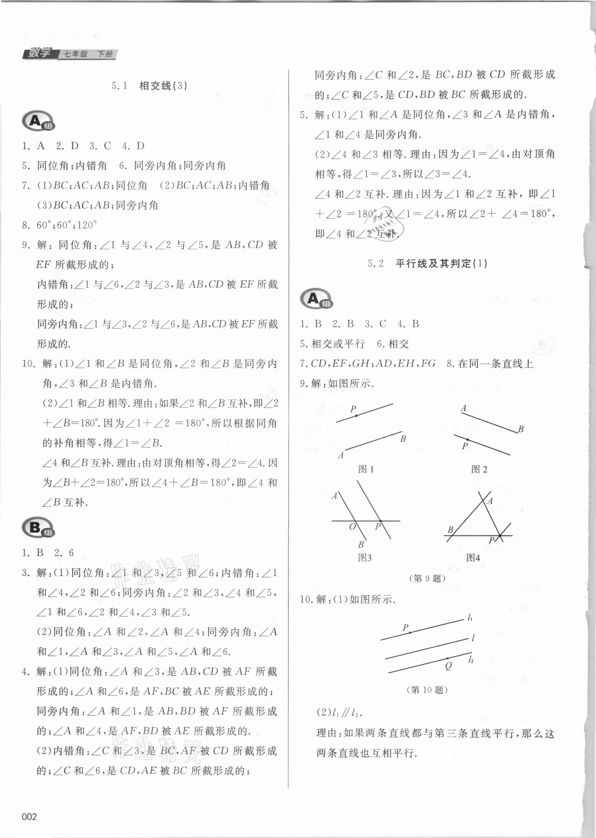 2021年學(xué)習(xí)質(zhì)量監(jiān)測七年級數(shù)學(xué)下冊人教版 參考答案第2頁