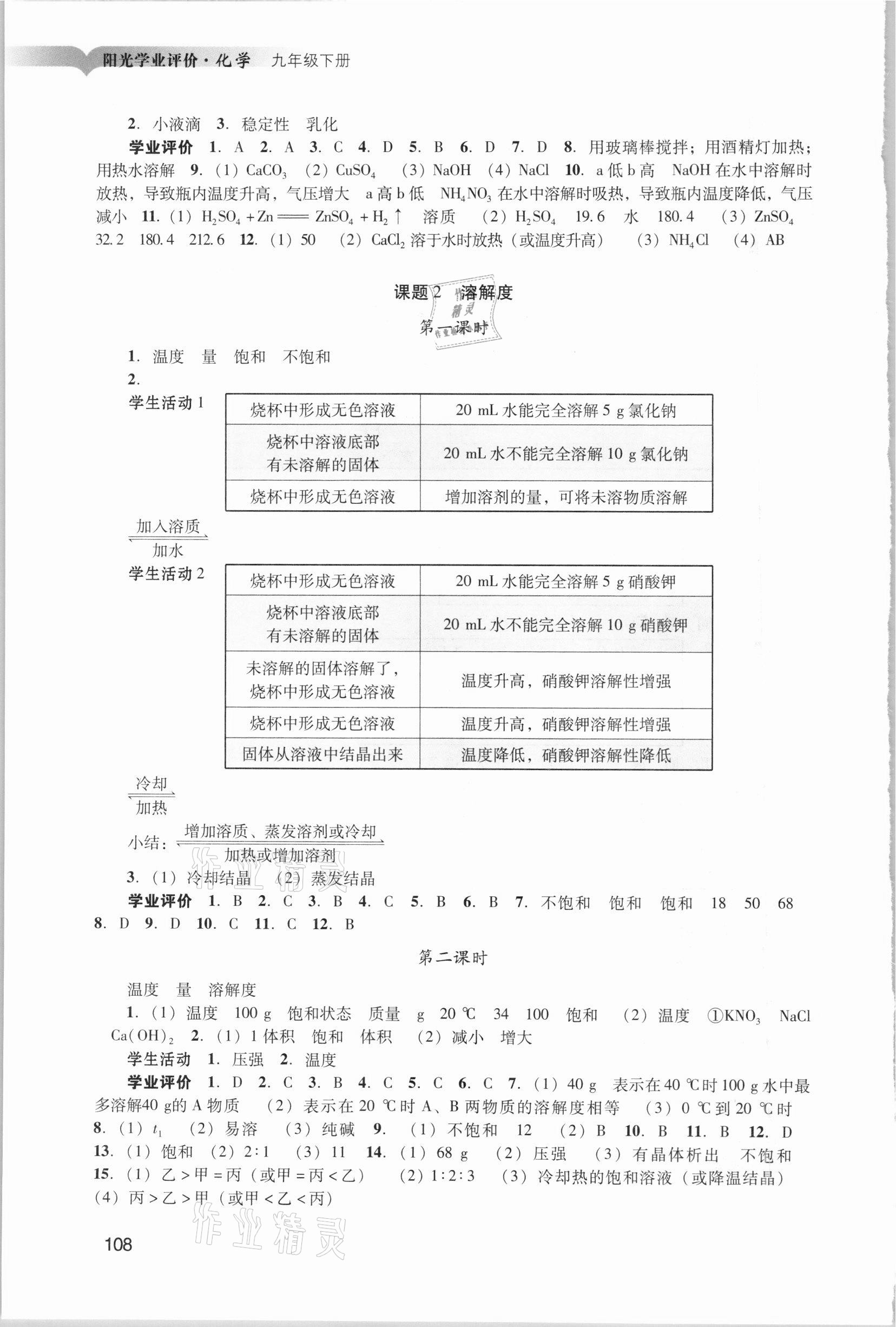 2021年陽光學(xué)業(yè)評價(jià)九年級化學(xué)下冊人教版 參考答案第5頁