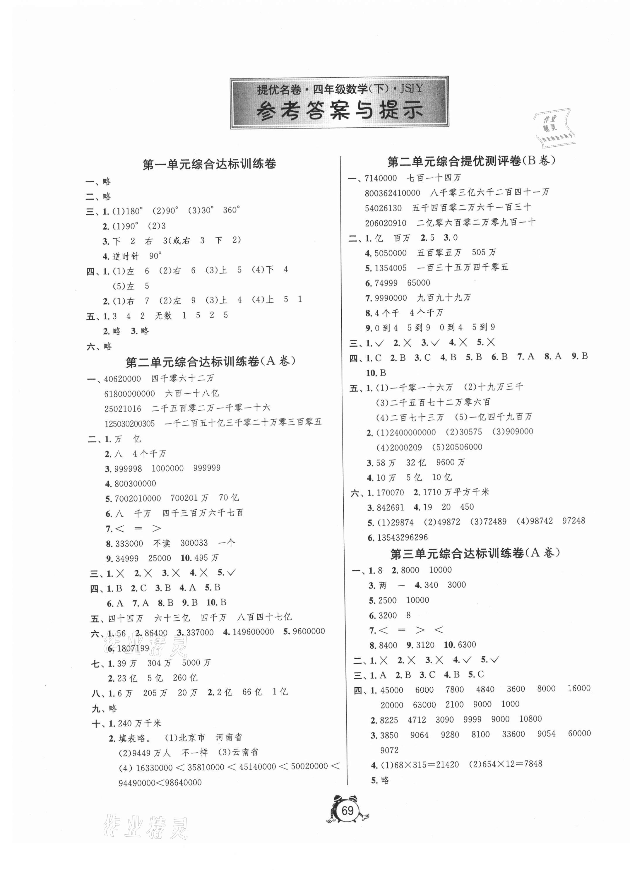 2021年提優(yōu)名卷四年級(jí)數(shù)學(xué)下冊(cè)蘇教版 第1頁