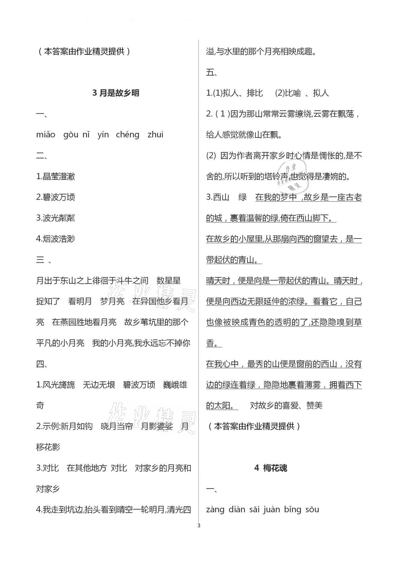 2021年长江作业本同步练习册五年级语文下册人教版 第3页