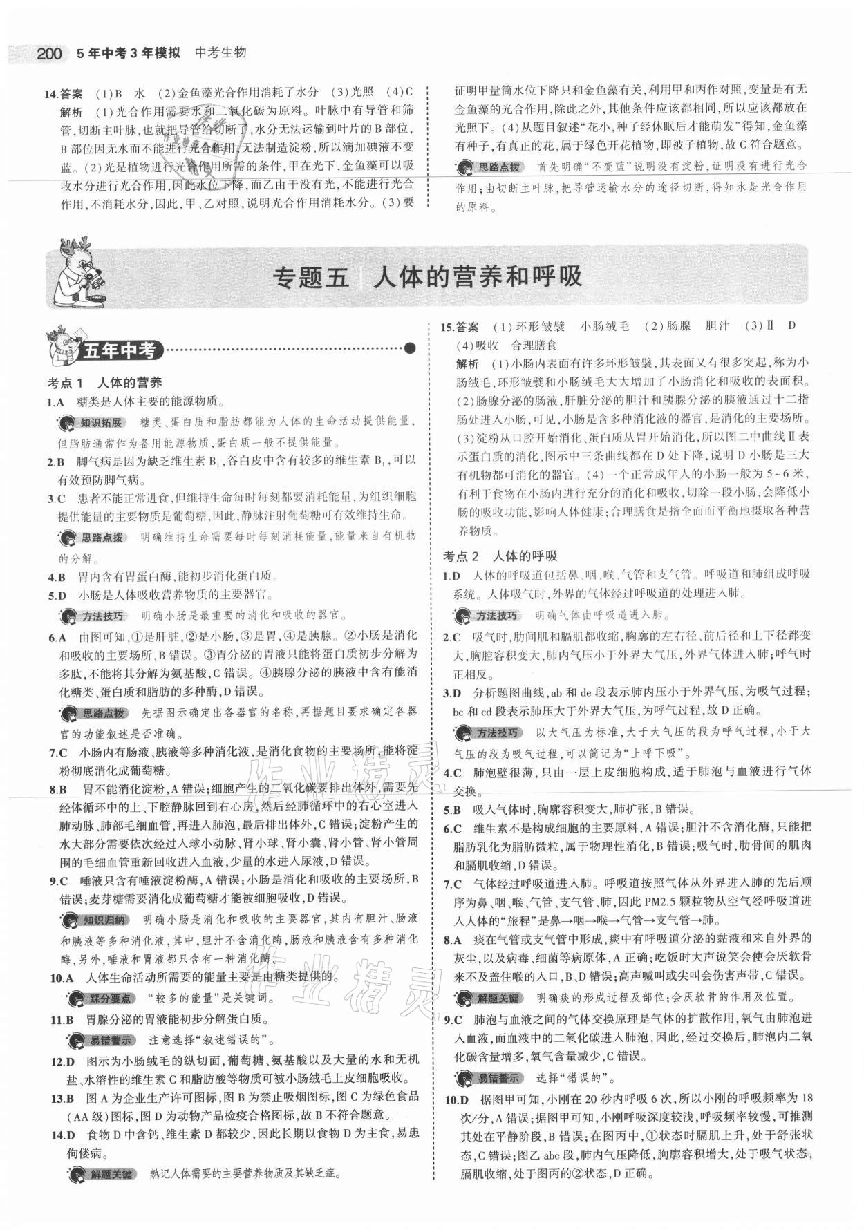 2021年5年中考3年模擬生物 參考答案第16頁