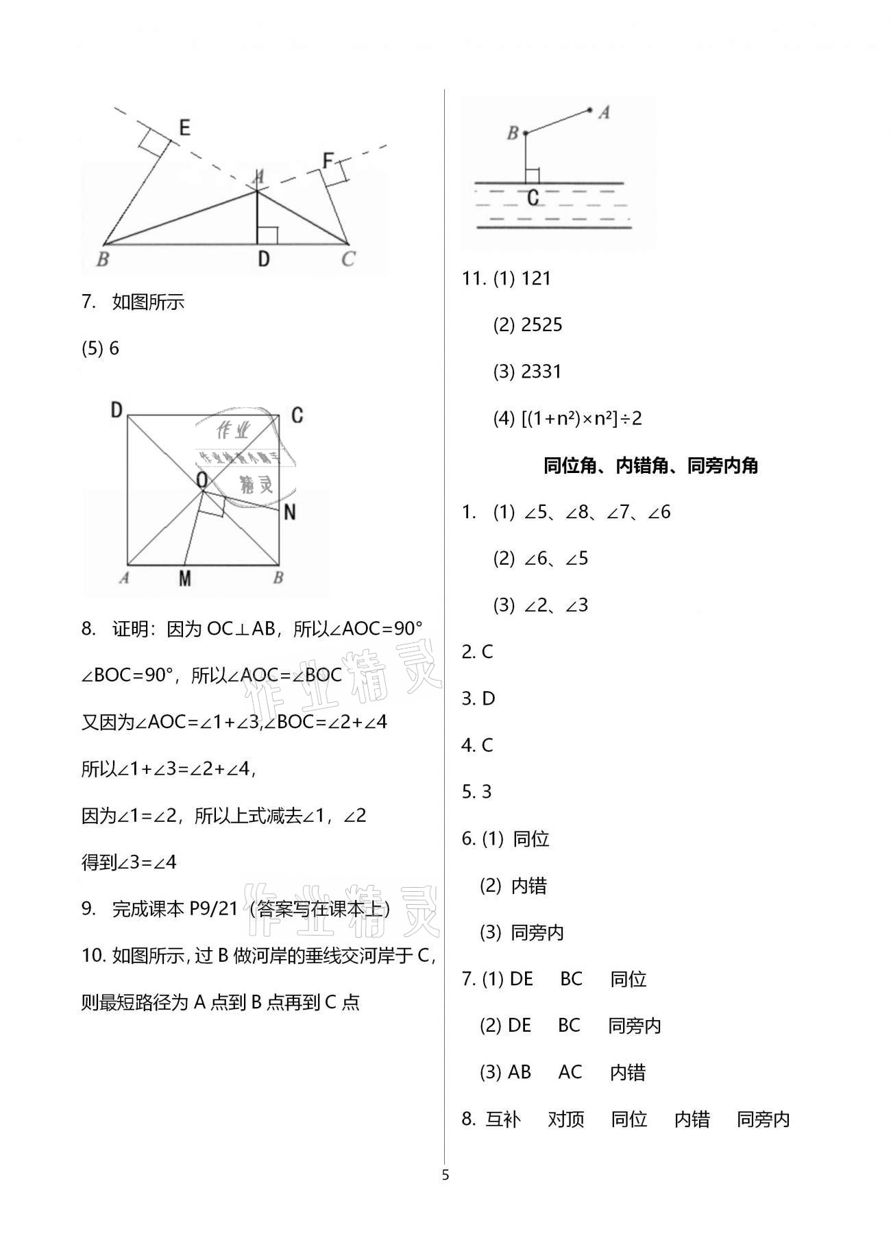 2021年初中数学活页练习七年级下册人教版福建少年儿童出版社 参考答案第5页