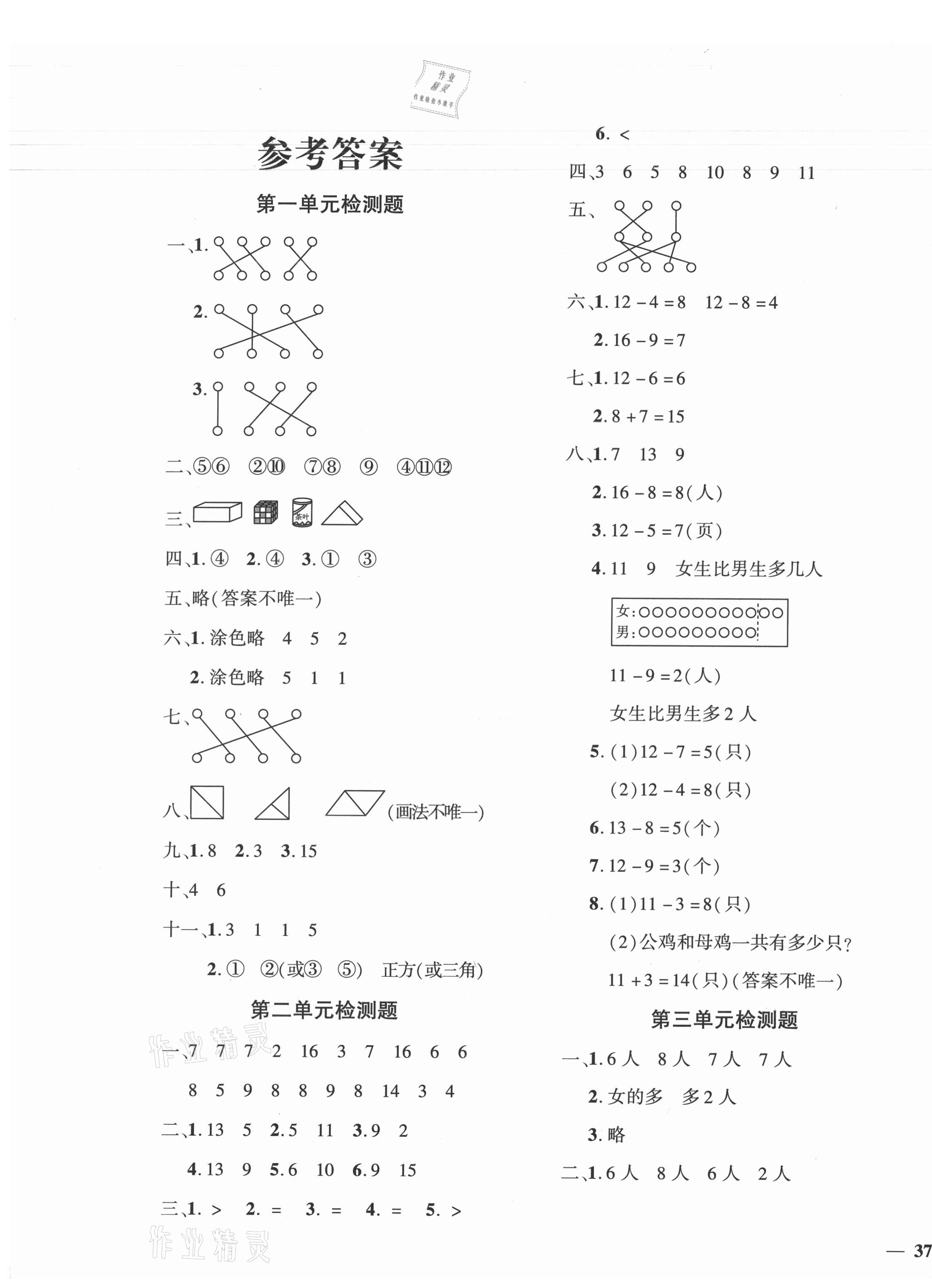 2021年黄冈360度定制密卷一年级数学下册人教版 第1页