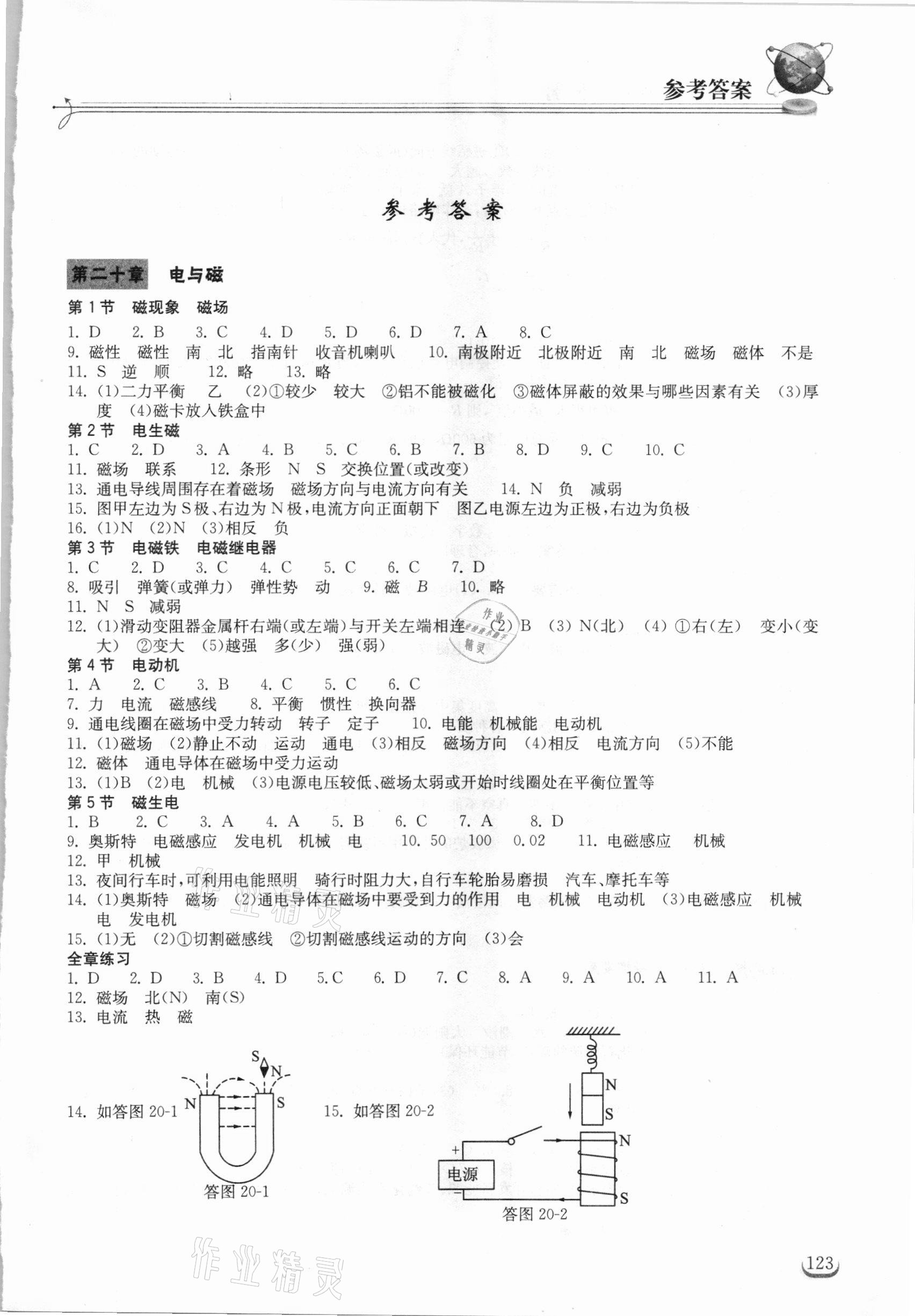 2021年长江作业本同步练习册九年级物理下册人教版 第1页