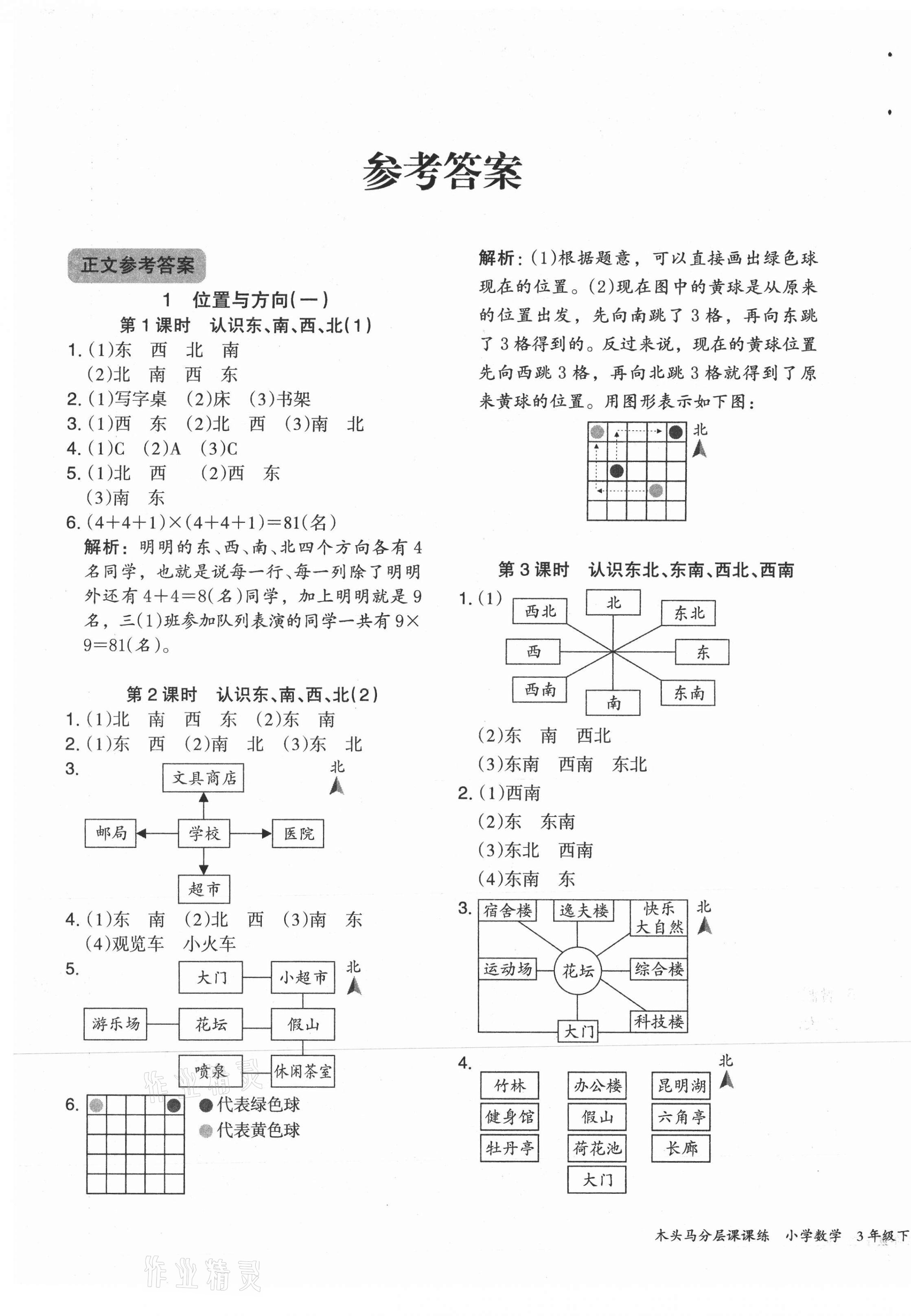 2021年木頭馬分層課課練三年級數(shù)學(xué)下冊人教版福建專版 參考答案第1頁