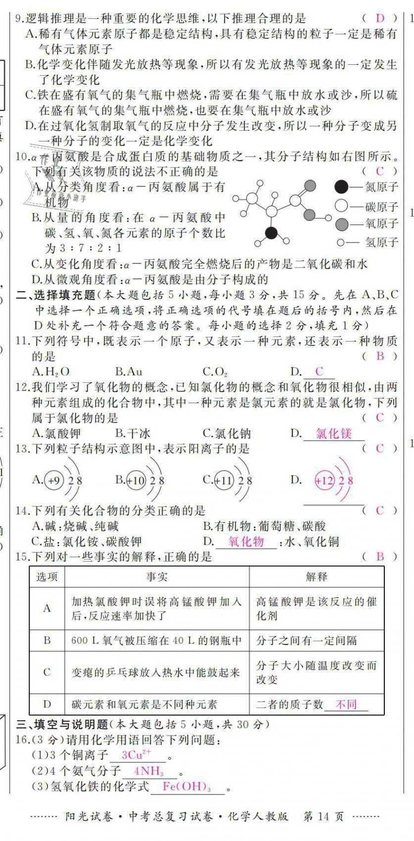 2021年陽光試卷中考總復(fù)習(xí)試卷化學(xué)人教版 第14頁