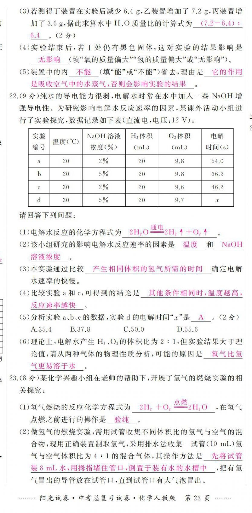 2021年陽(yáng)光試卷中考總復(fù)習(xí)試卷化學(xué)人教版 第23頁(yè)