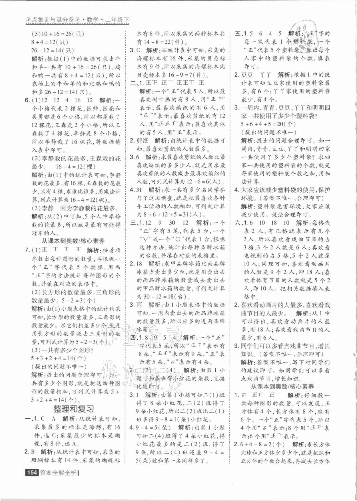 2021年考點(diǎn)集訓(xùn)與滿分備考二年級數(shù)學(xué)下冊人教版 參考答案第2頁