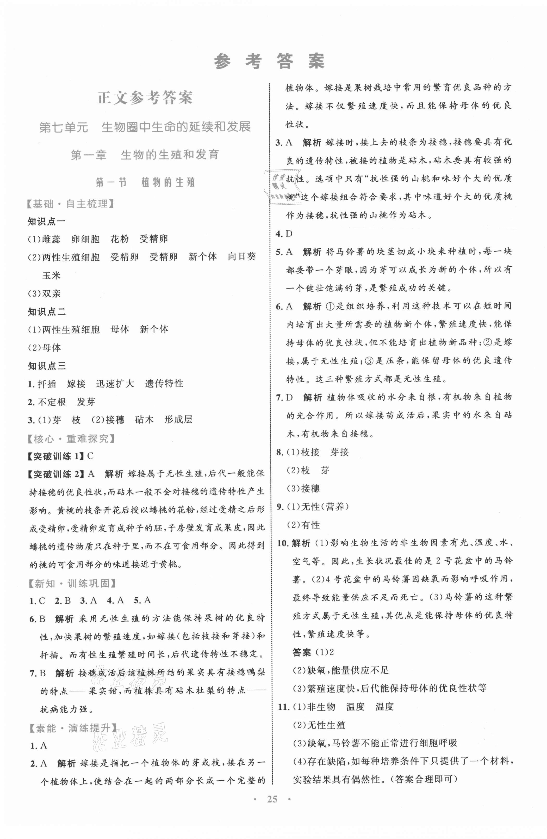 2021年同步學習目標與檢測八年級生物學下冊人教版 第1頁