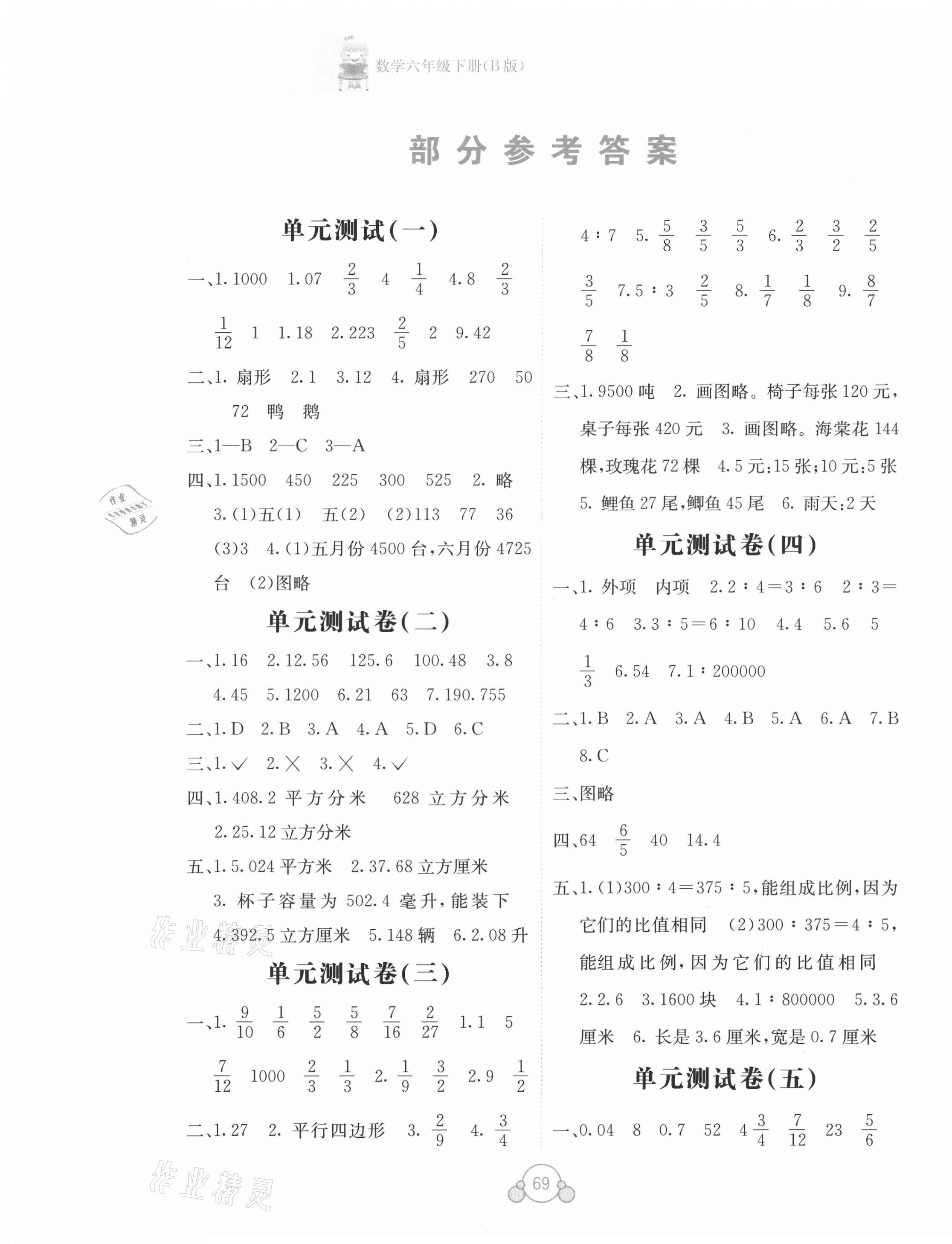 2021年自主學(xué)習(xí)能力測(cè)評(píng)單元測(cè)試六年級(jí)數(shù)學(xué)下冊(cè)B版 第1頁