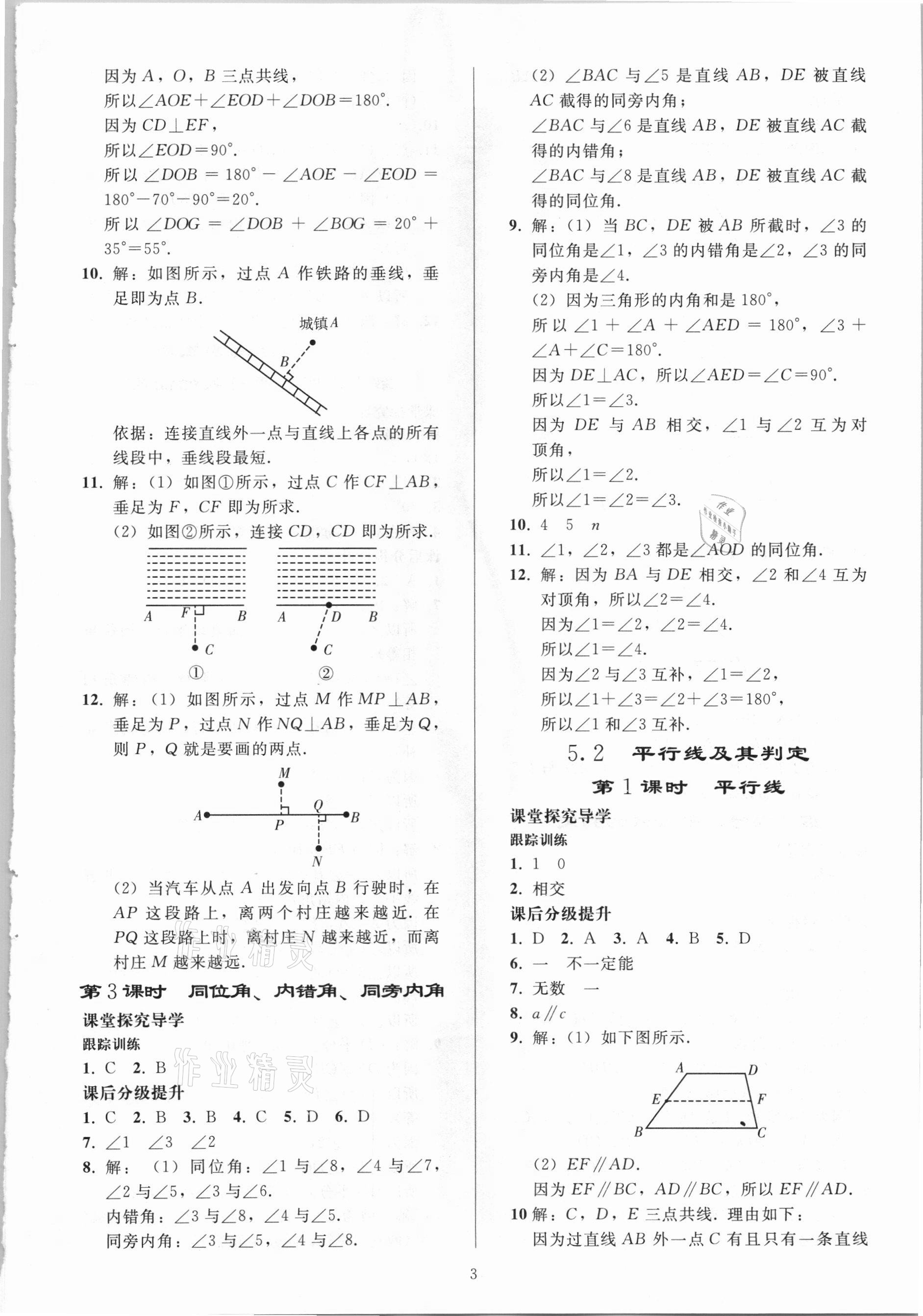 2021年同步练习册七年级数学下册人教版山东专版人民教育出版社 参考答案第2页