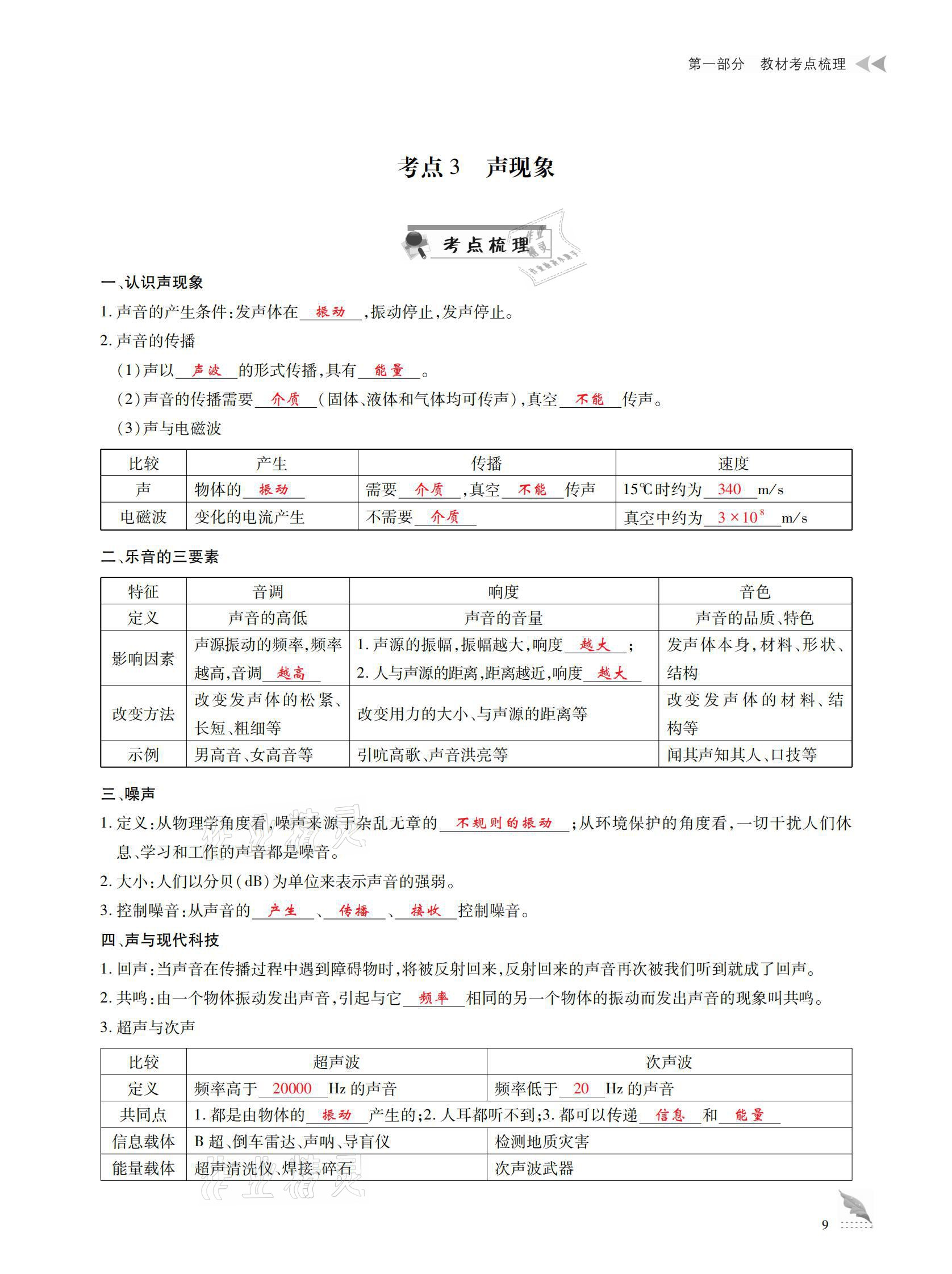 2021年優(yōu)課堂給力A加中考總復(fù)習(xí)物理 參考答案第9頁