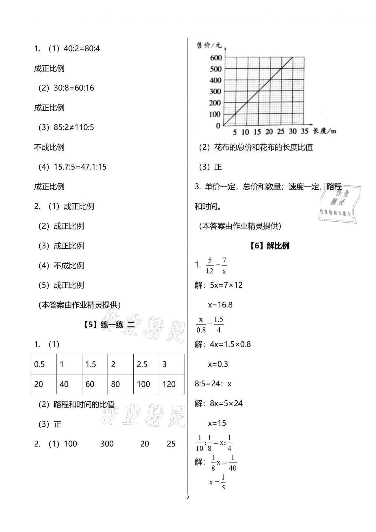 2021年數(shù)學(xué)作業(yè)本六年級下冊浙教版浙江教育出版社 參考答案第2頁