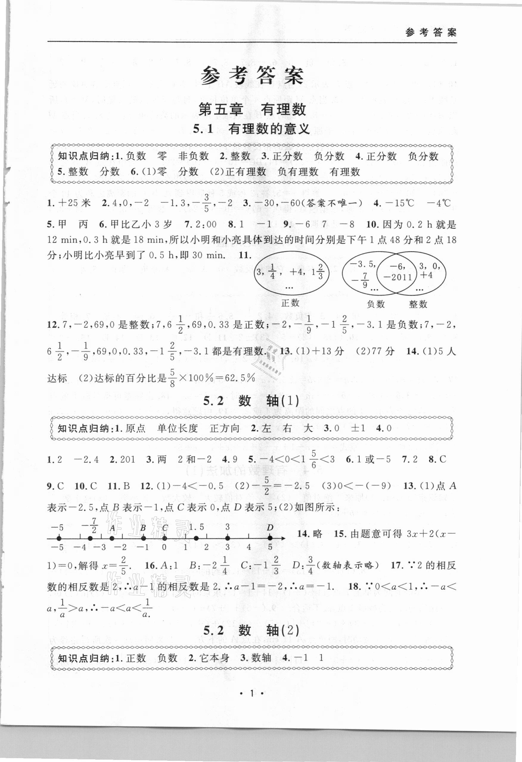 2021年上海特训六年级数学下册沪教版54制 参考答案第1页