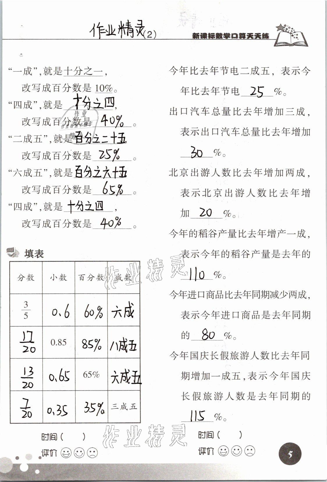 2021年新課標(biāo)數(shù)學(xué)口算天天練六年級(jí)下冊人教版 參考答案第5頁