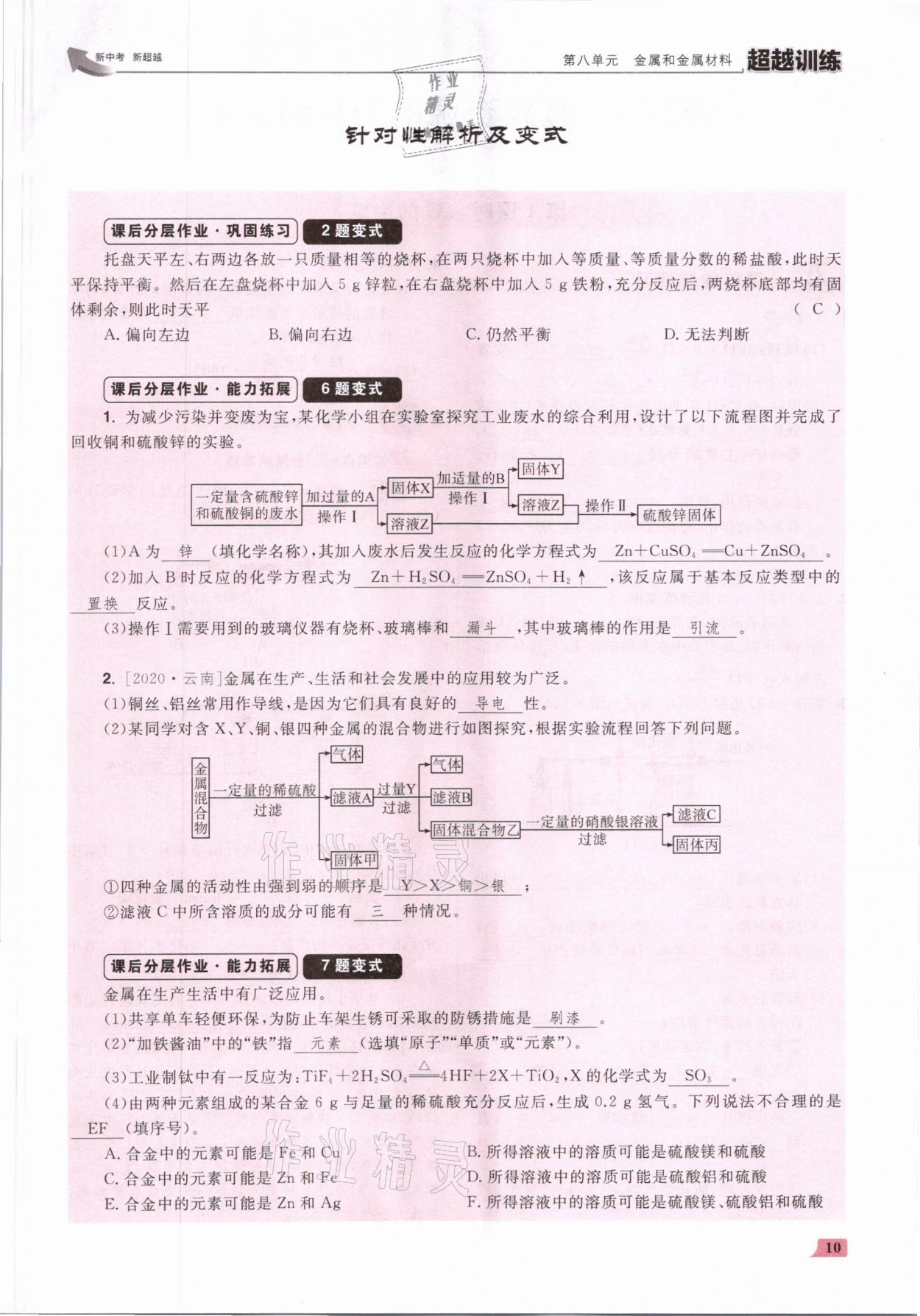 2021年超越訓(xùn)練九年級化學(xué)下冊人教版 參考答案第20頁