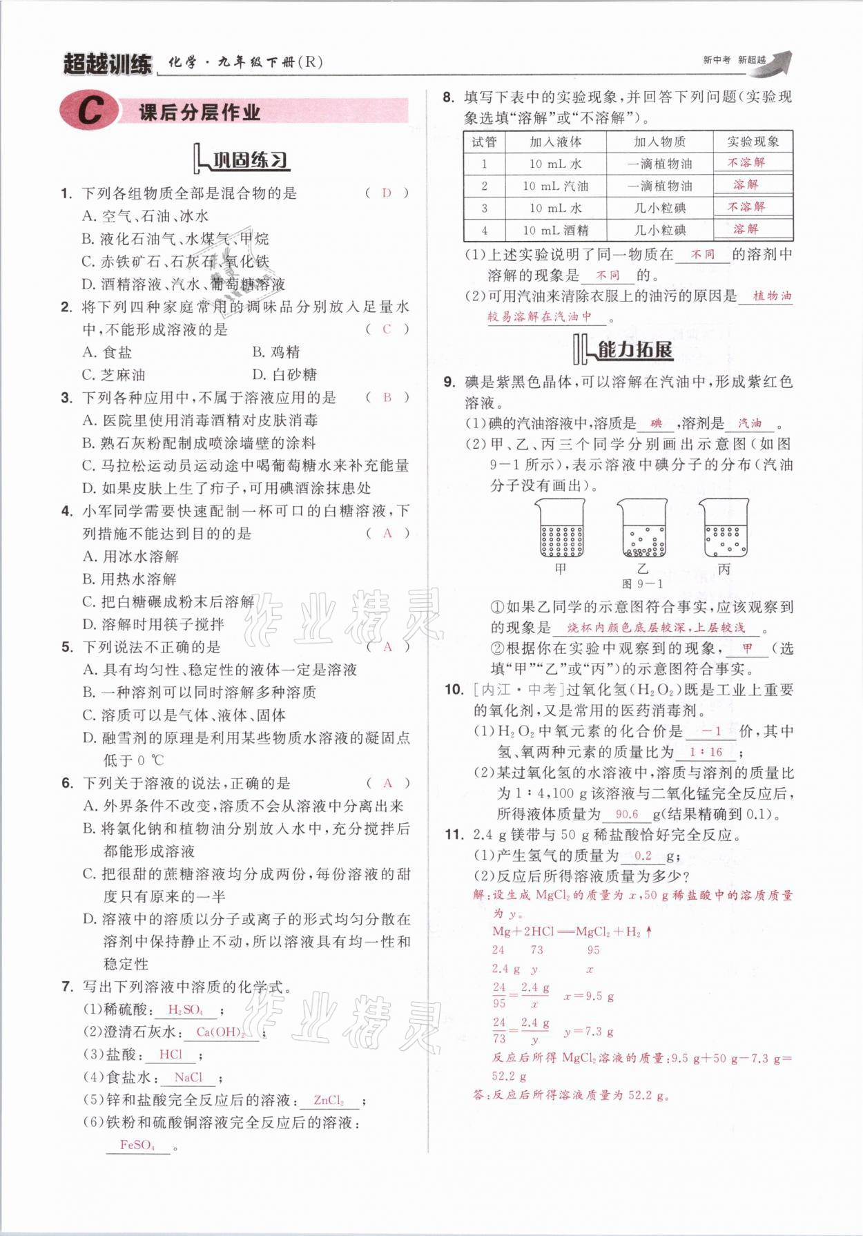 2021年超越訓練九年級化學下冊人教版 參考答案第47頁