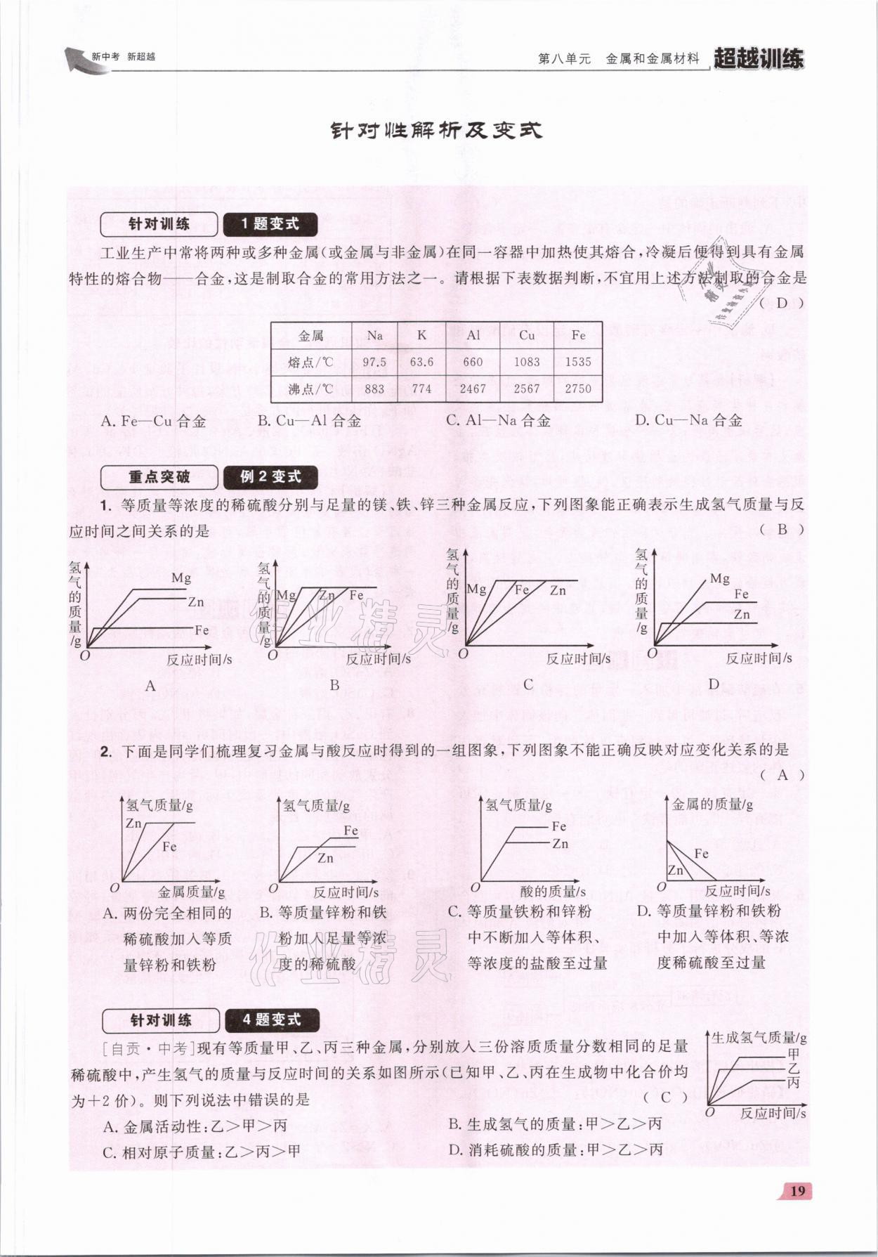 2021年超越訓(xùn)練九年級化學(xué)下冊人教版 參考答案第38頁