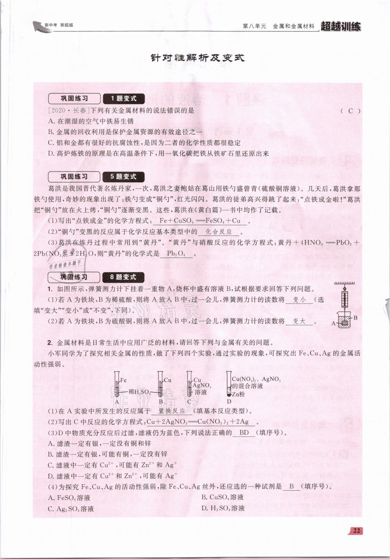 2021年超越訓練九年級化學下冊人教版 參考答案第44頁