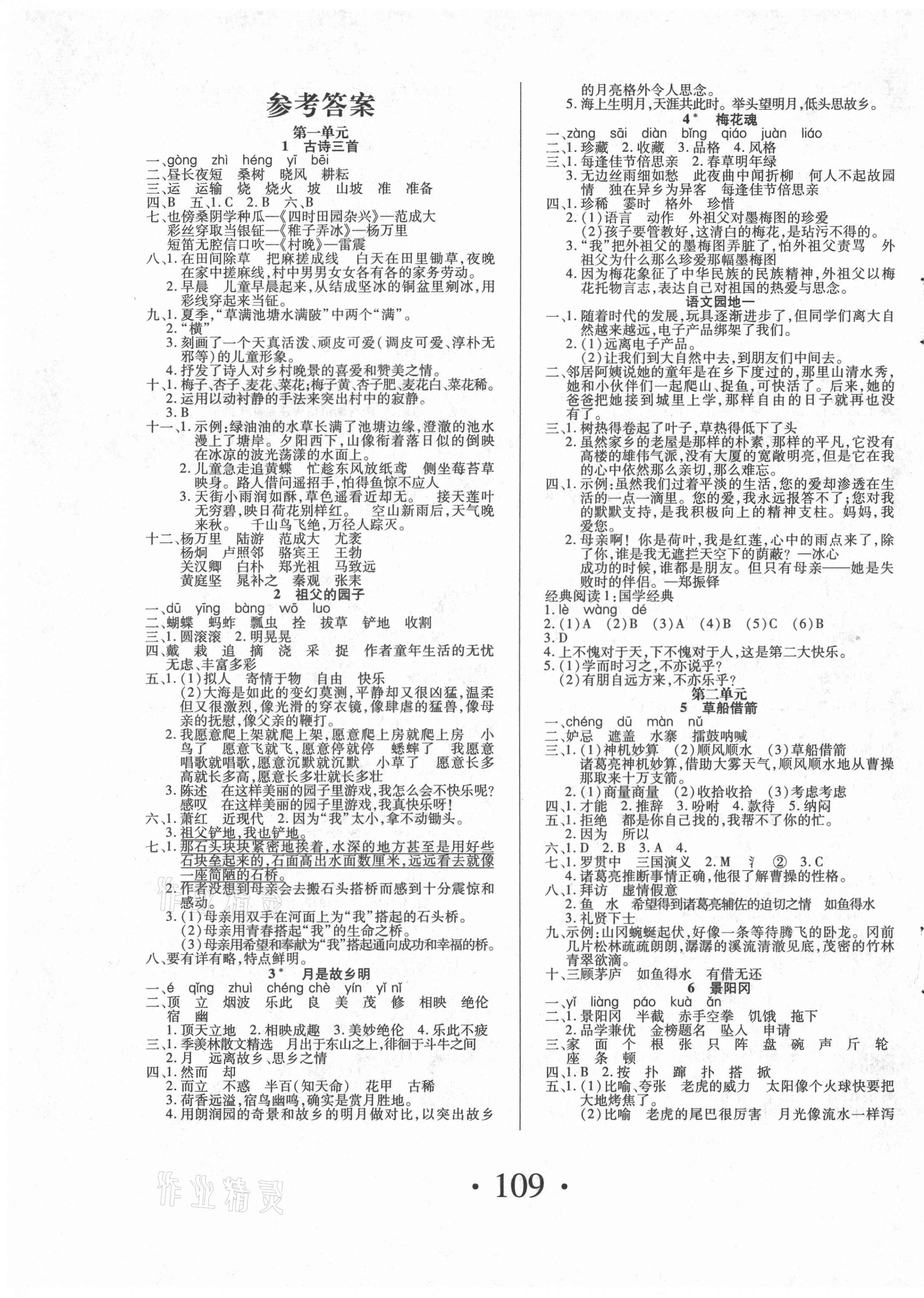 2021年素养课堂课课练五年级语文下册人教版 第1页