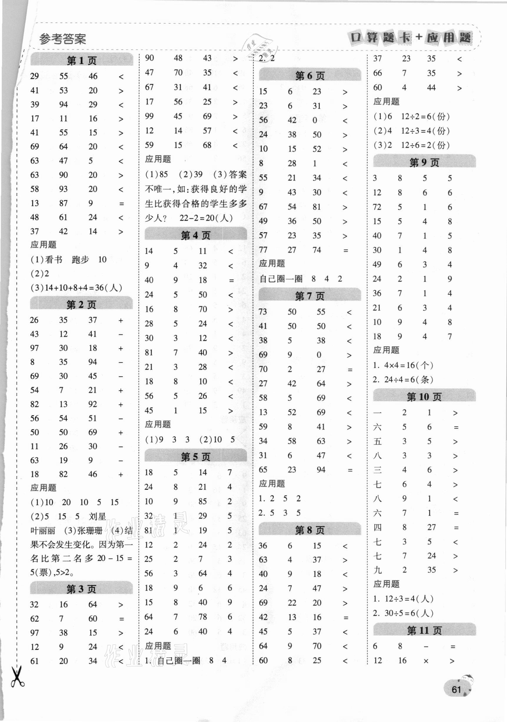 2021年口算題卡加應(yīng)用題一日一練二年級(jí)數(shù)學(xué)下冊(cè)人教版黃岡專版 第1頁