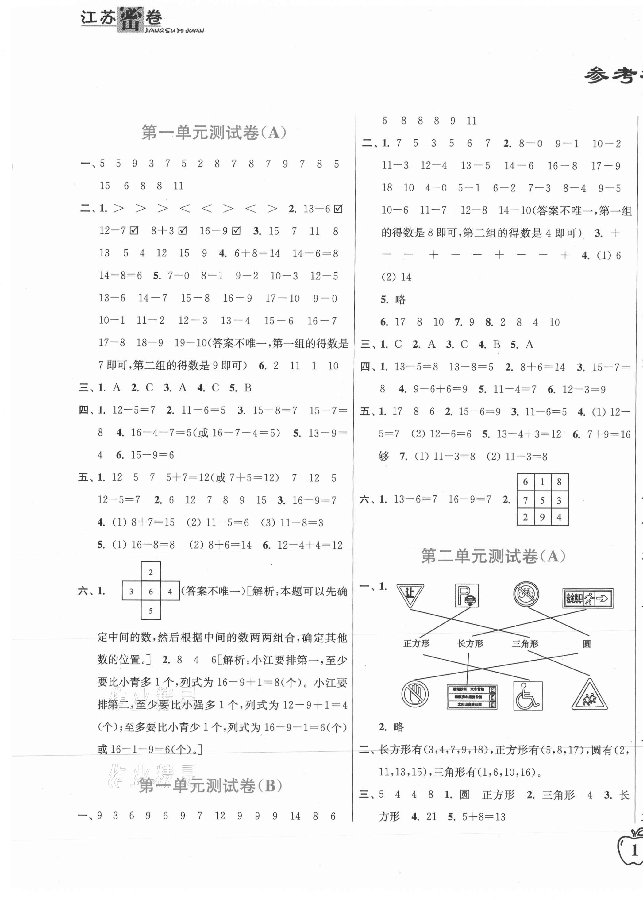 2021年江蘇密卷一年級(jí)數(shù)學(xué)下冊(cè)江蘇版 第1頁(yè)