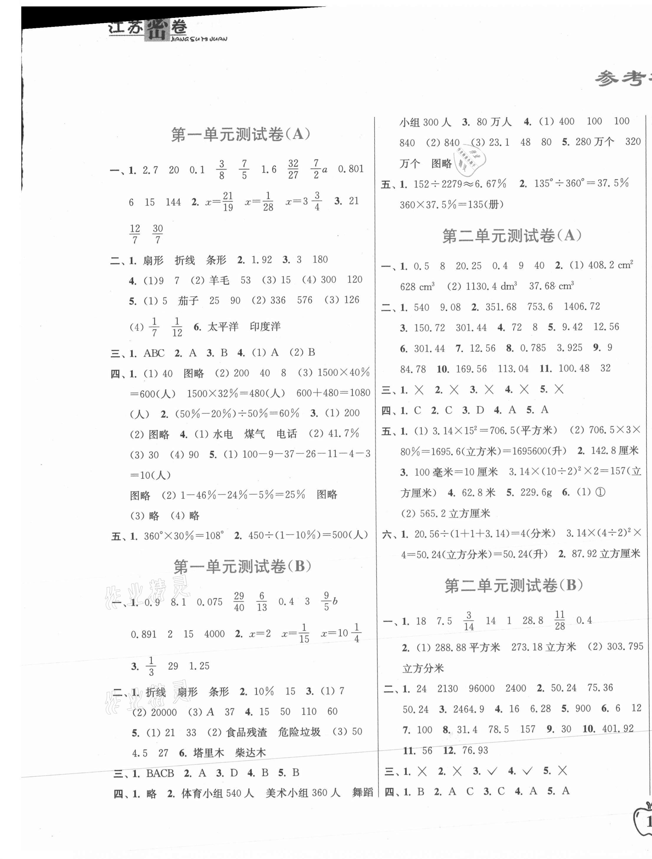 2021年江苏密卷六年级数学下册江苏版 第1页