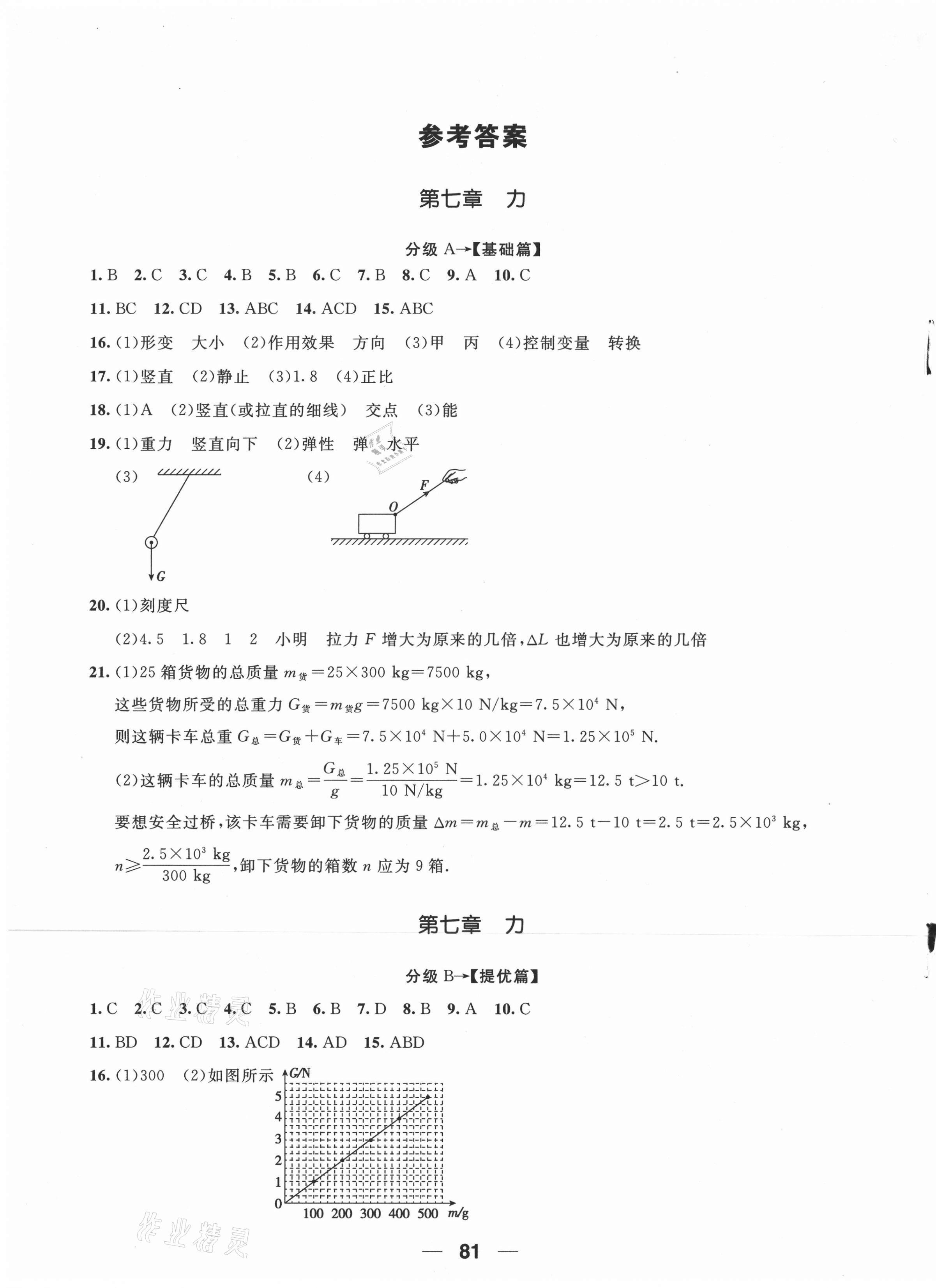 2021年初中同步分级检测卷八年级物理下册人教版答案—青夏教育精英