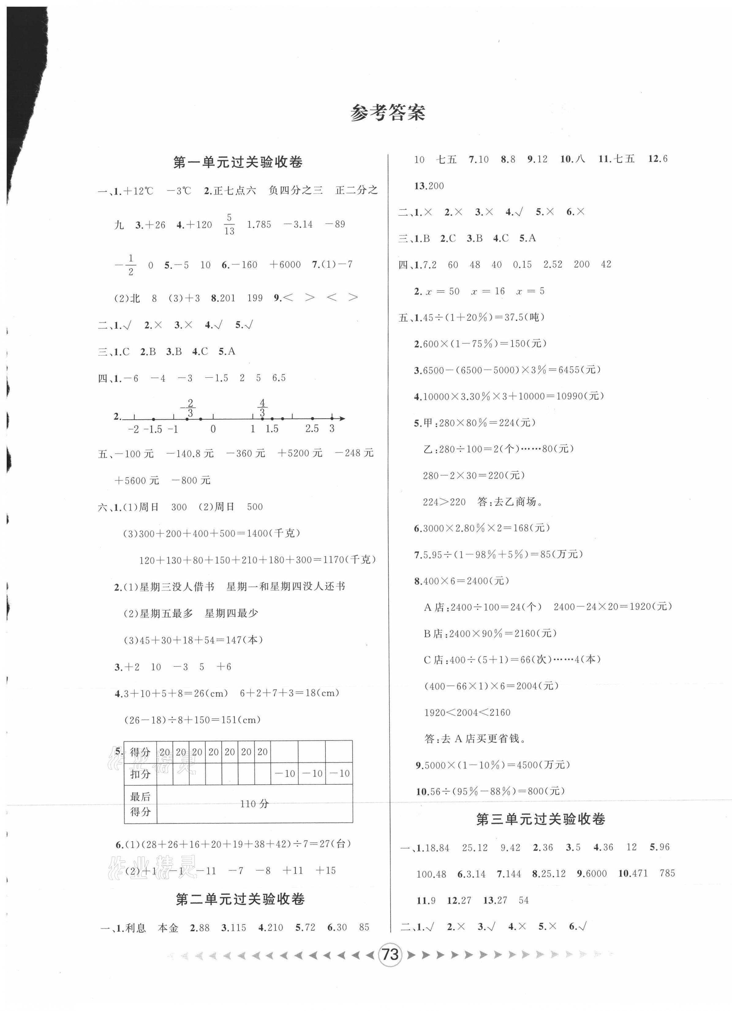 2021年优卷总动员六年级数学下册人教版 第1页