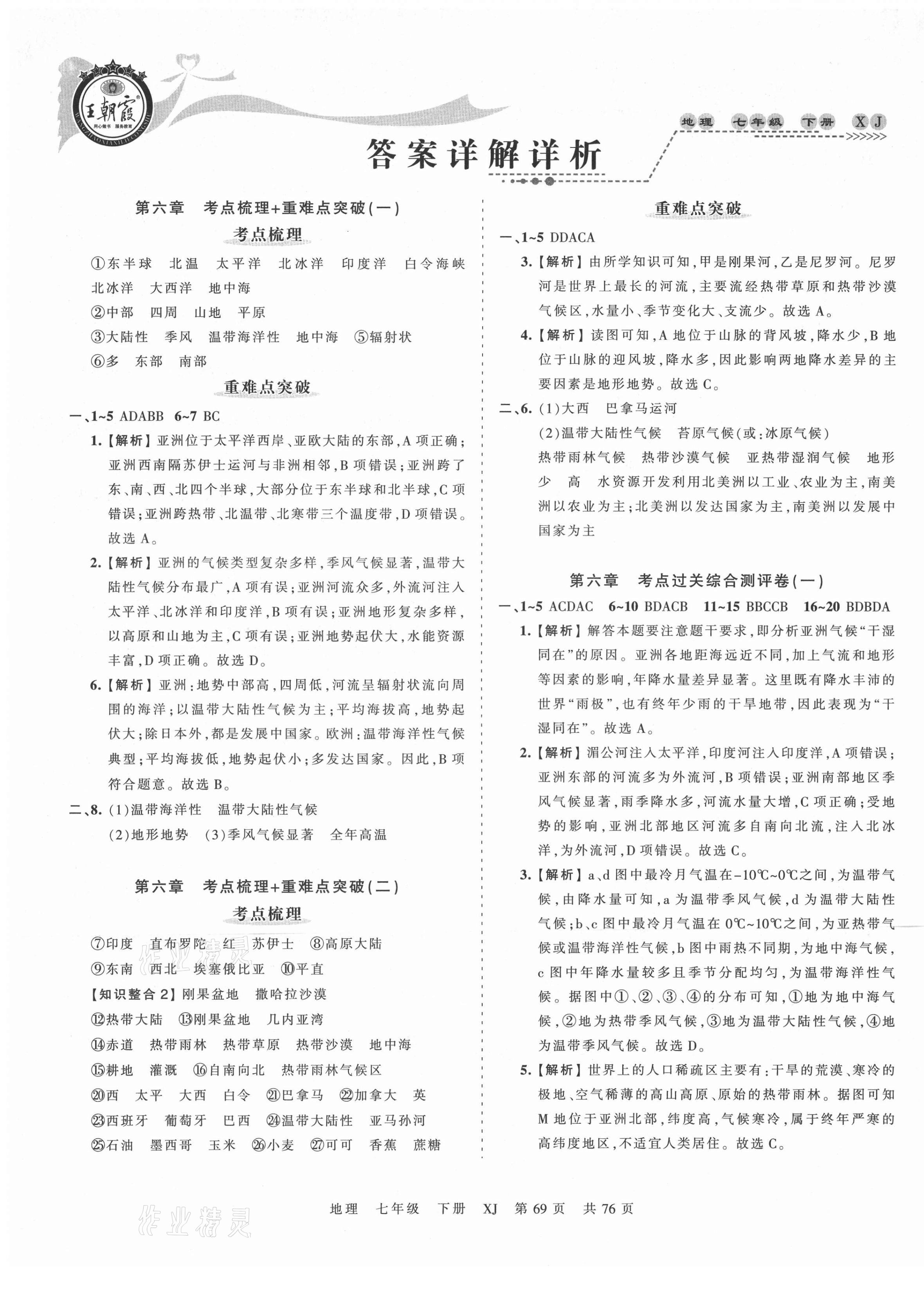 2021年王朝霞考点梳理时习卷七年级地理下册湘教版 第1页