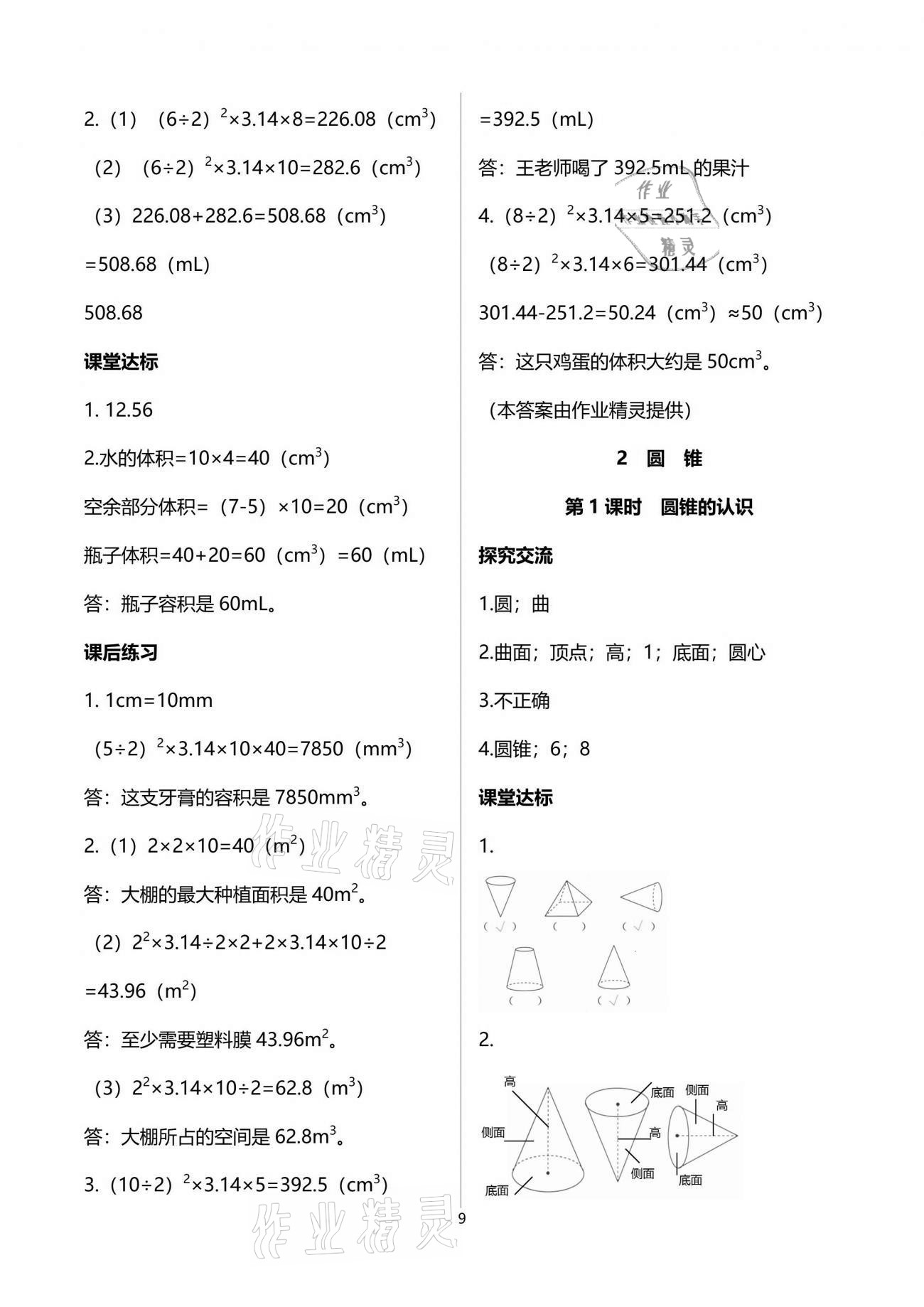 2021年人教金學(xué)典同步解析與測評六年級數(shù)學(xué)下冊人教版云南專版 參考答案第9頁