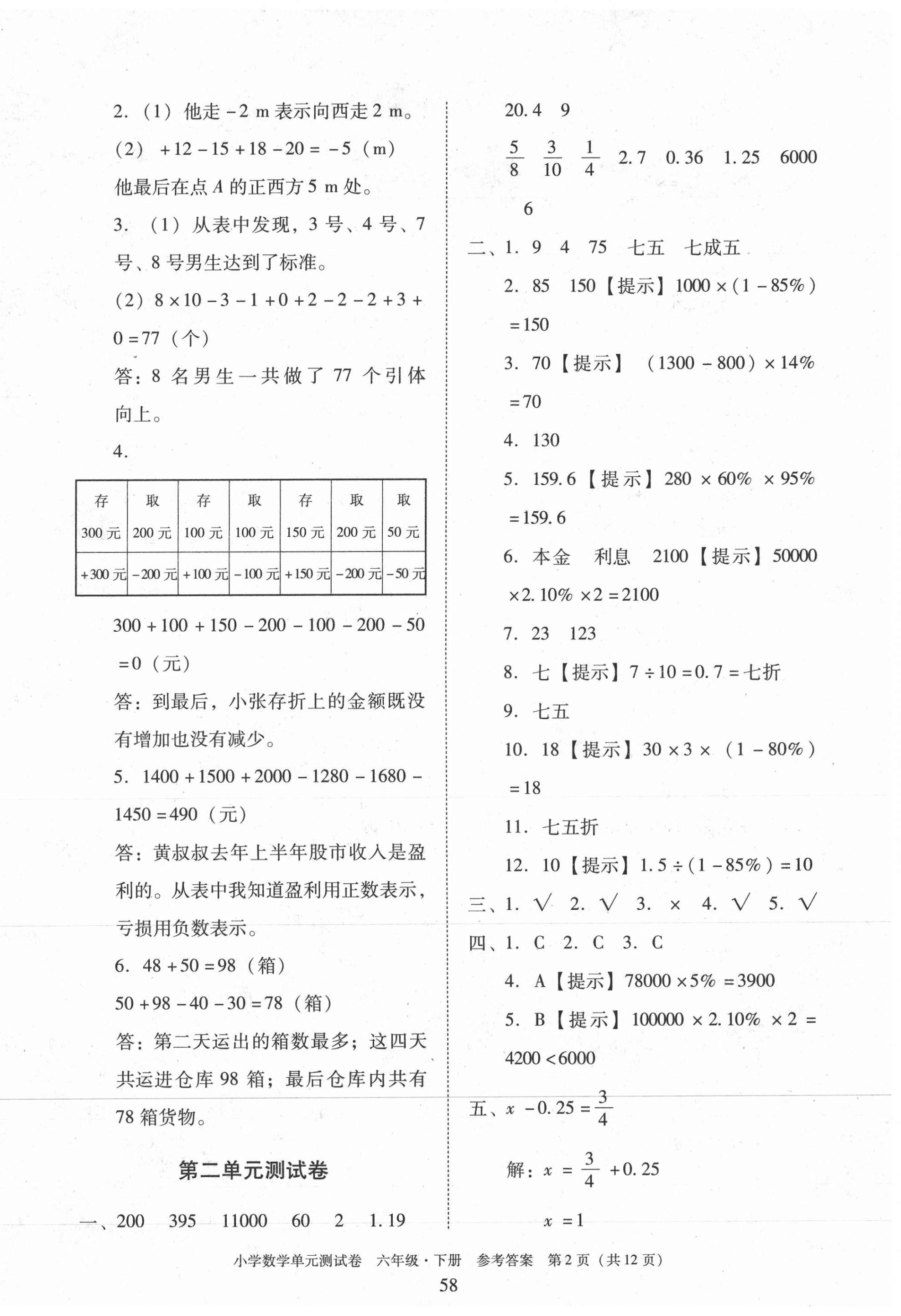 2021年小學(xué)數(shù)學(xué)單元測試卷六年級下冊人教版 第2頁