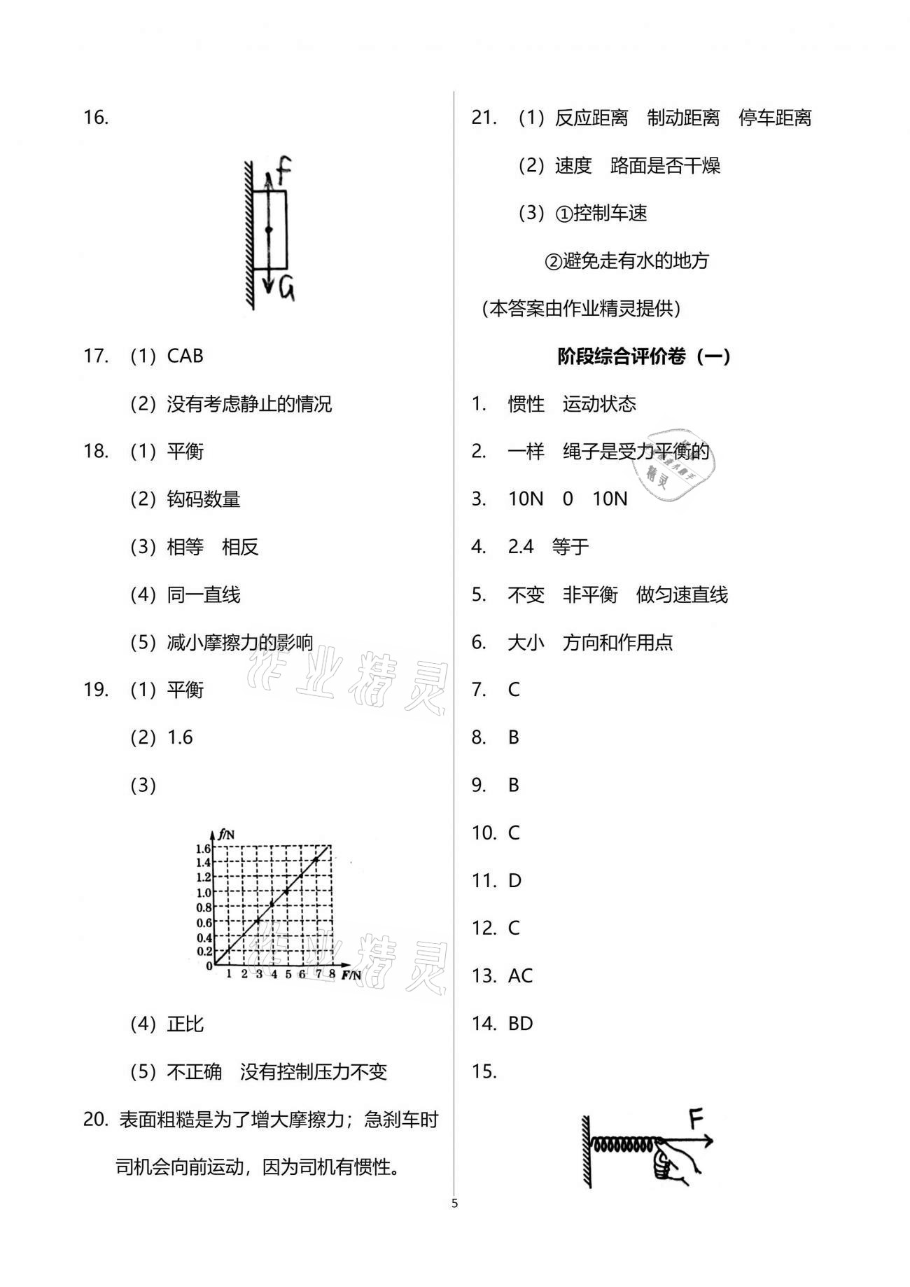 2021年新课标节节高单元评价与阶段月考试卷八年级物理下册人教版 参考答案第5页